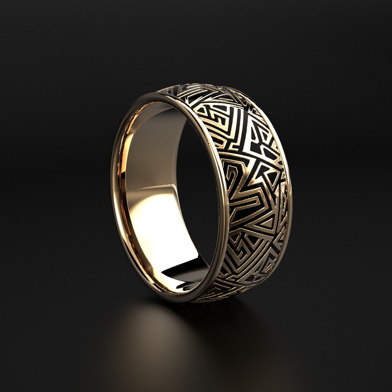 men's geometric textured wedding band, industrial style, photo 6
