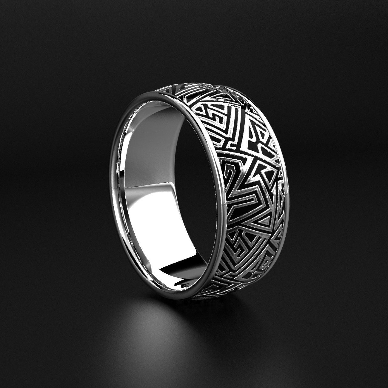 men's geometric textured wedding band, industrial style, photo 1