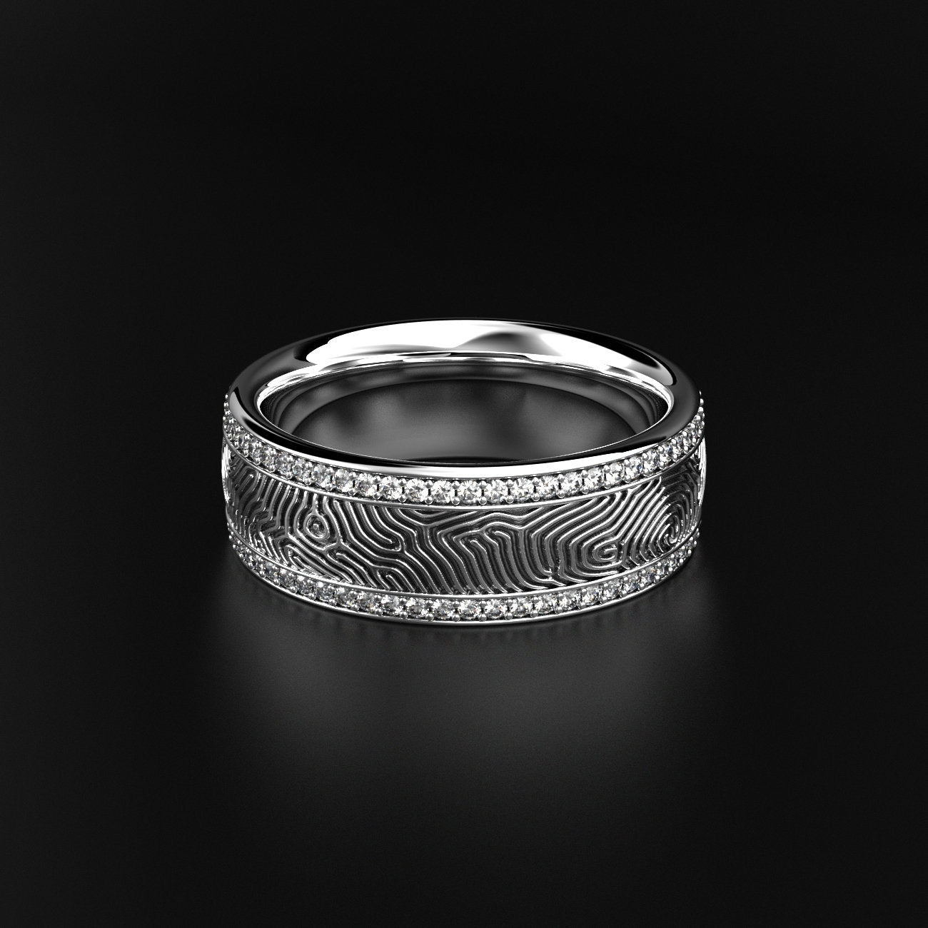 men's labyrinth texture wedding ring with two stone rows, photo 2