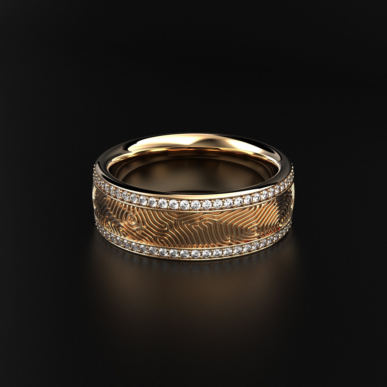 men's labyrinth texture wedding ring with two stone rows, photo 1