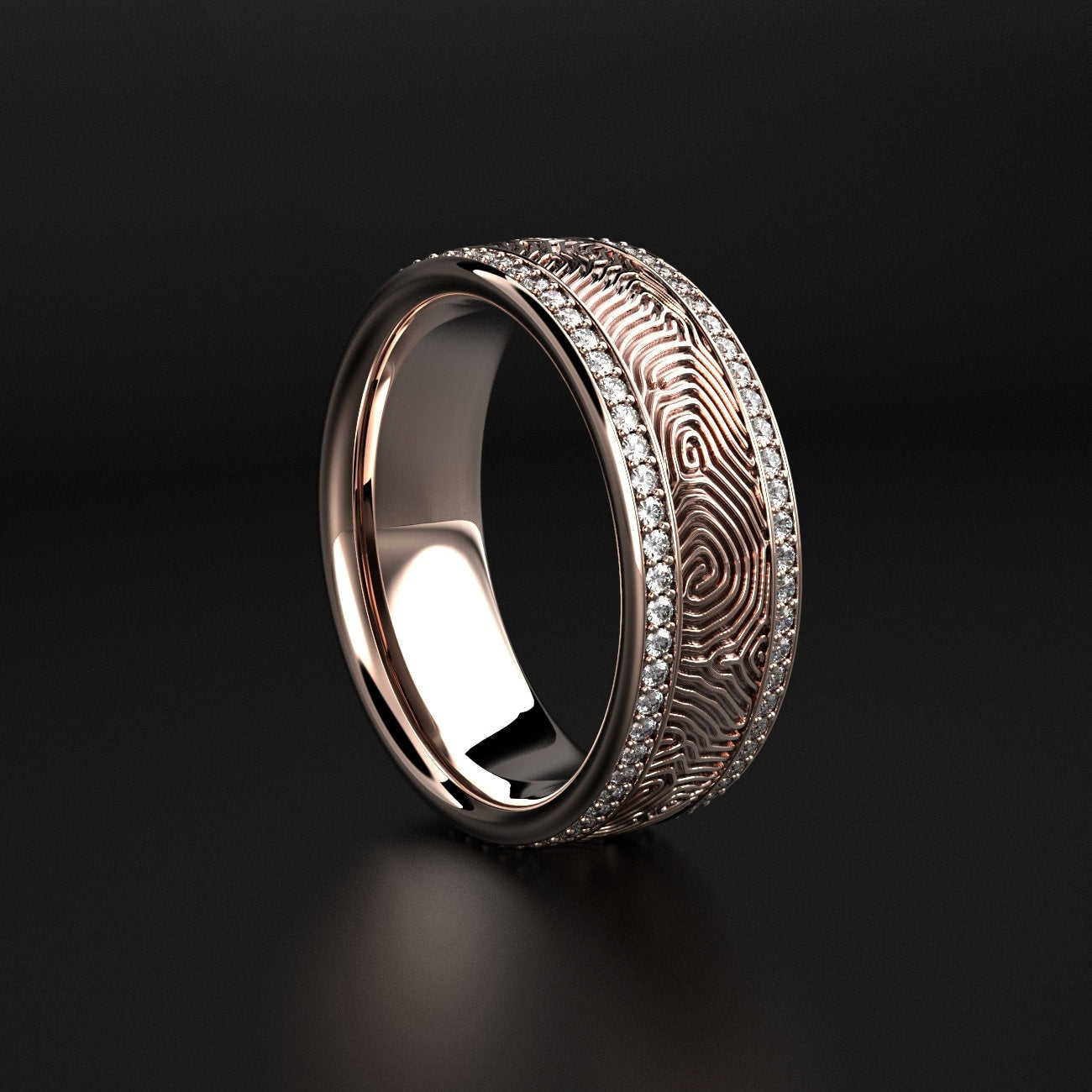 men's labyrinth texture wedding ring with two stone rows, photo 4