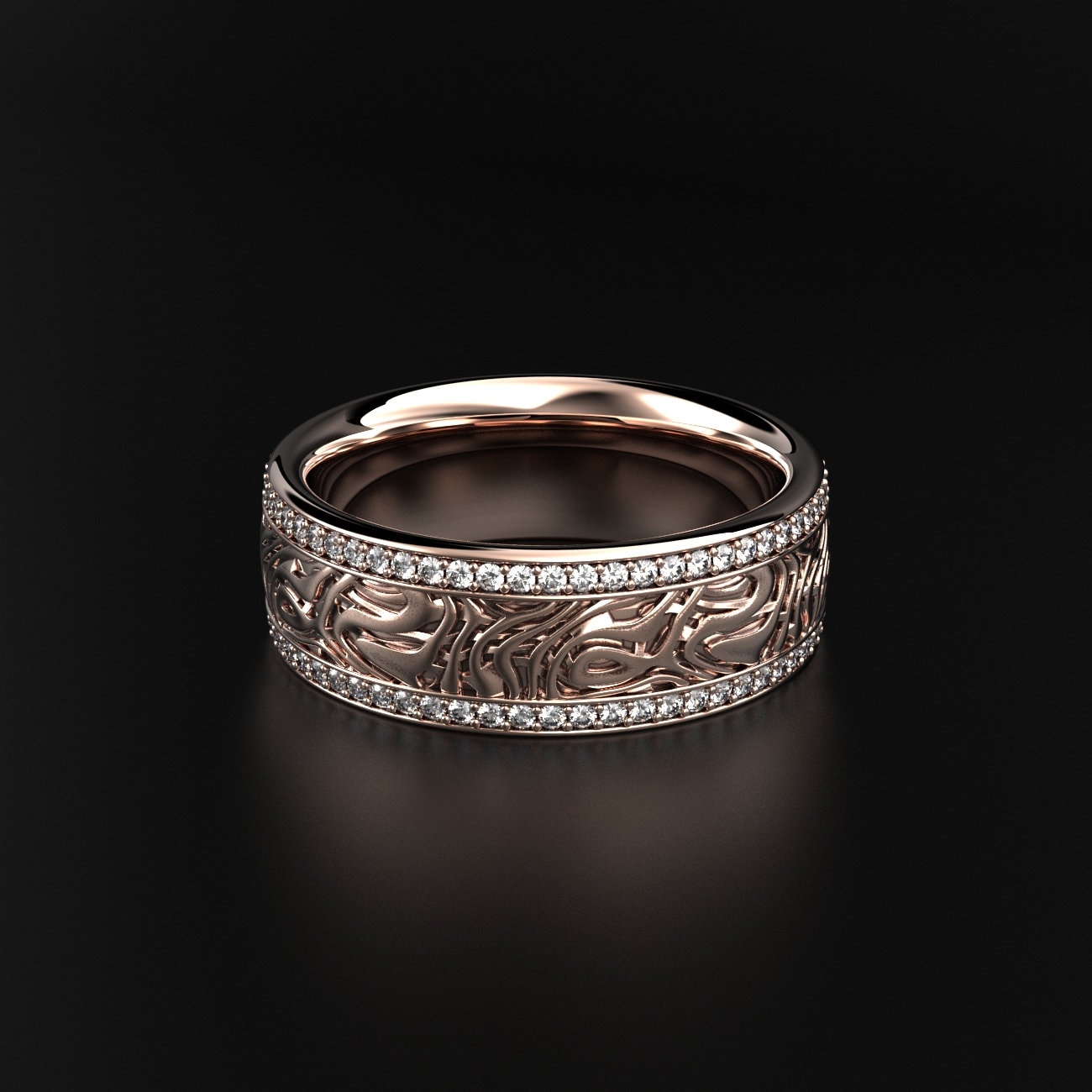 smoky texture men's wedding band with two stone rows, photo 4
