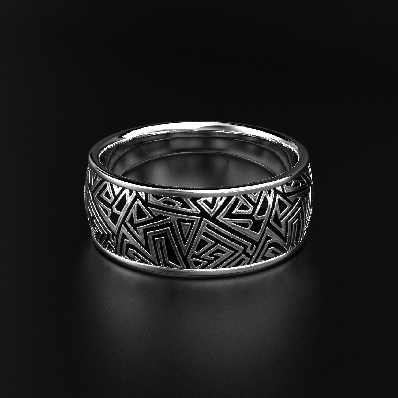men's geometric textured wedding band, industrial style, photo 3