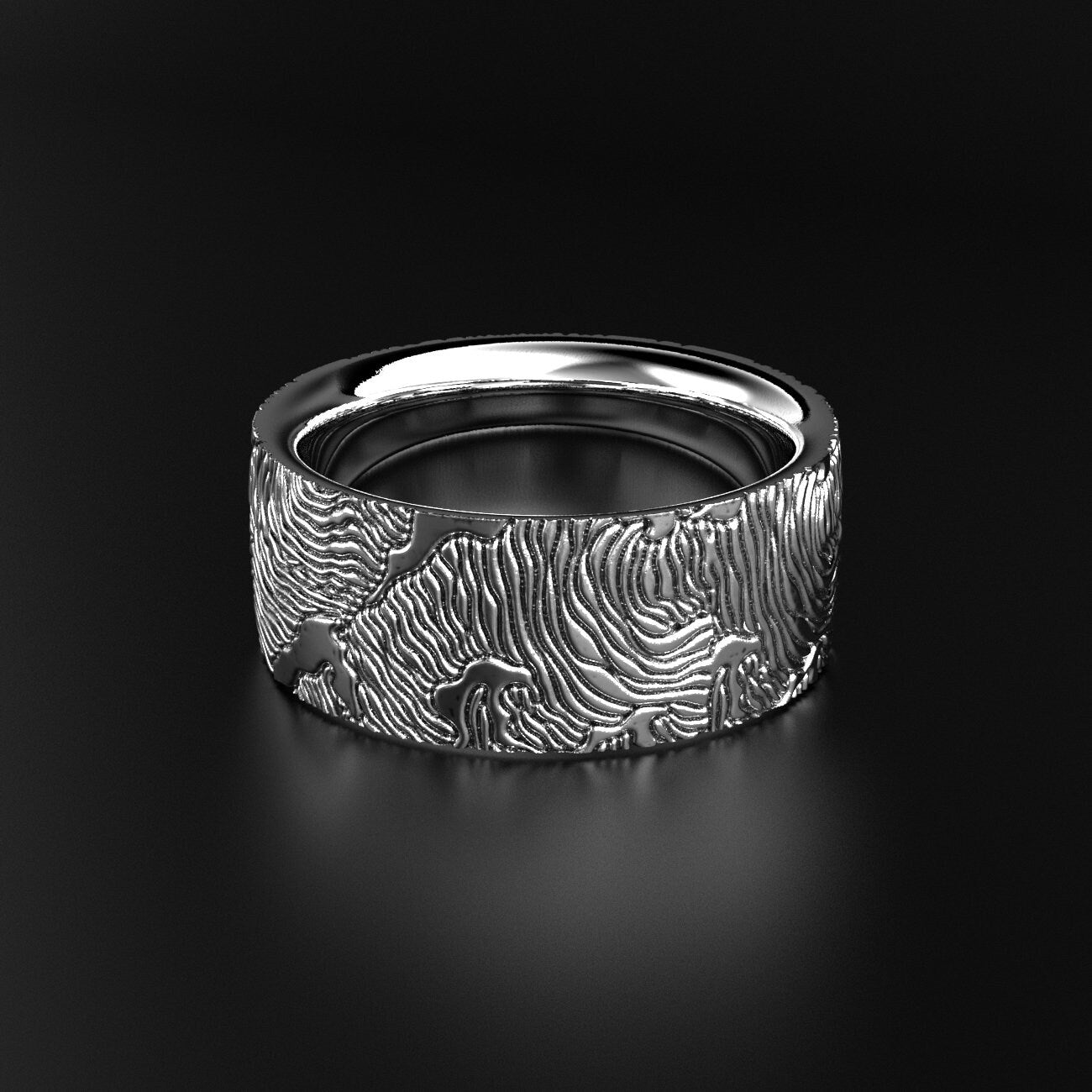 textured waves wedding ring in gold, photo 4