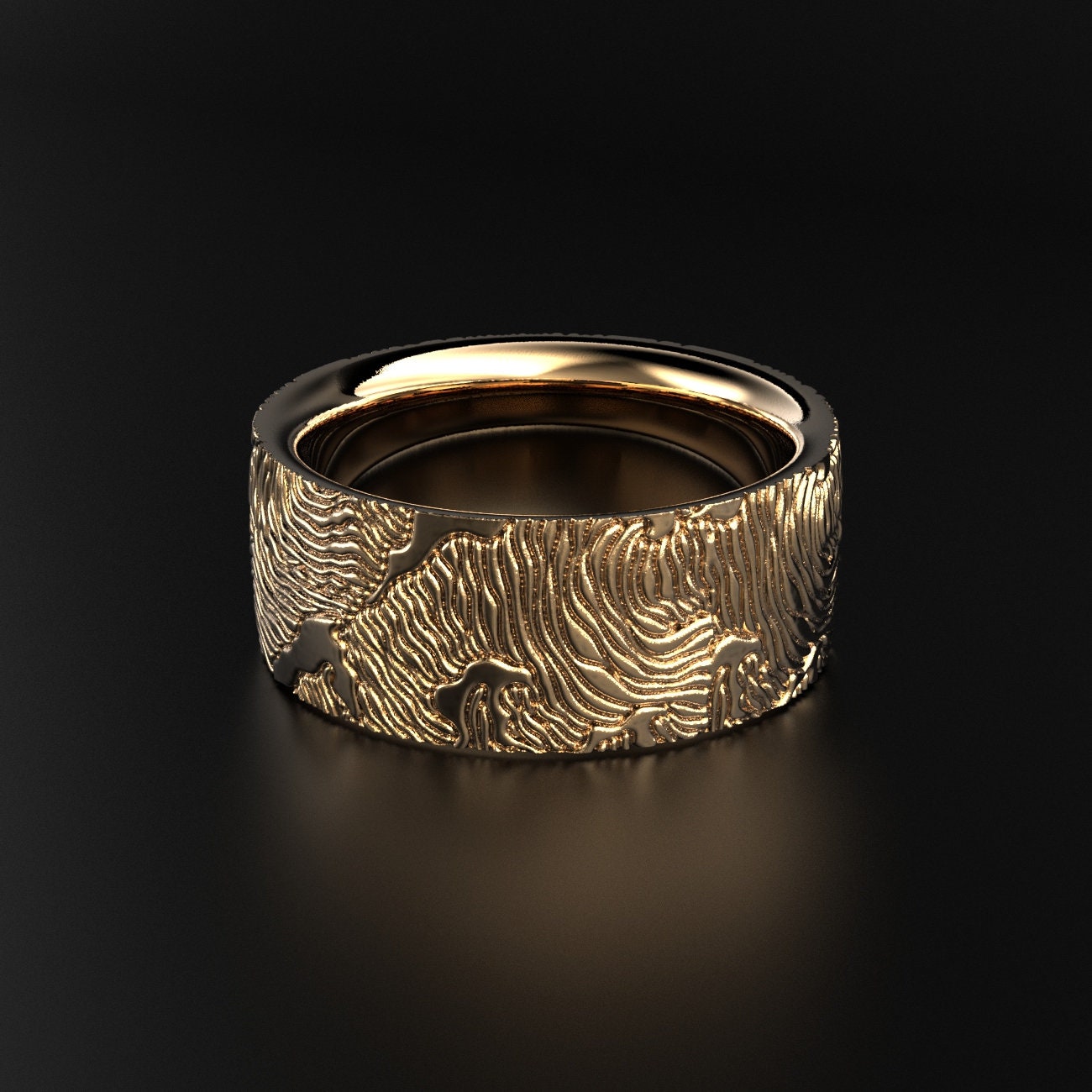 textured waves wedding ring in gold, photo 5