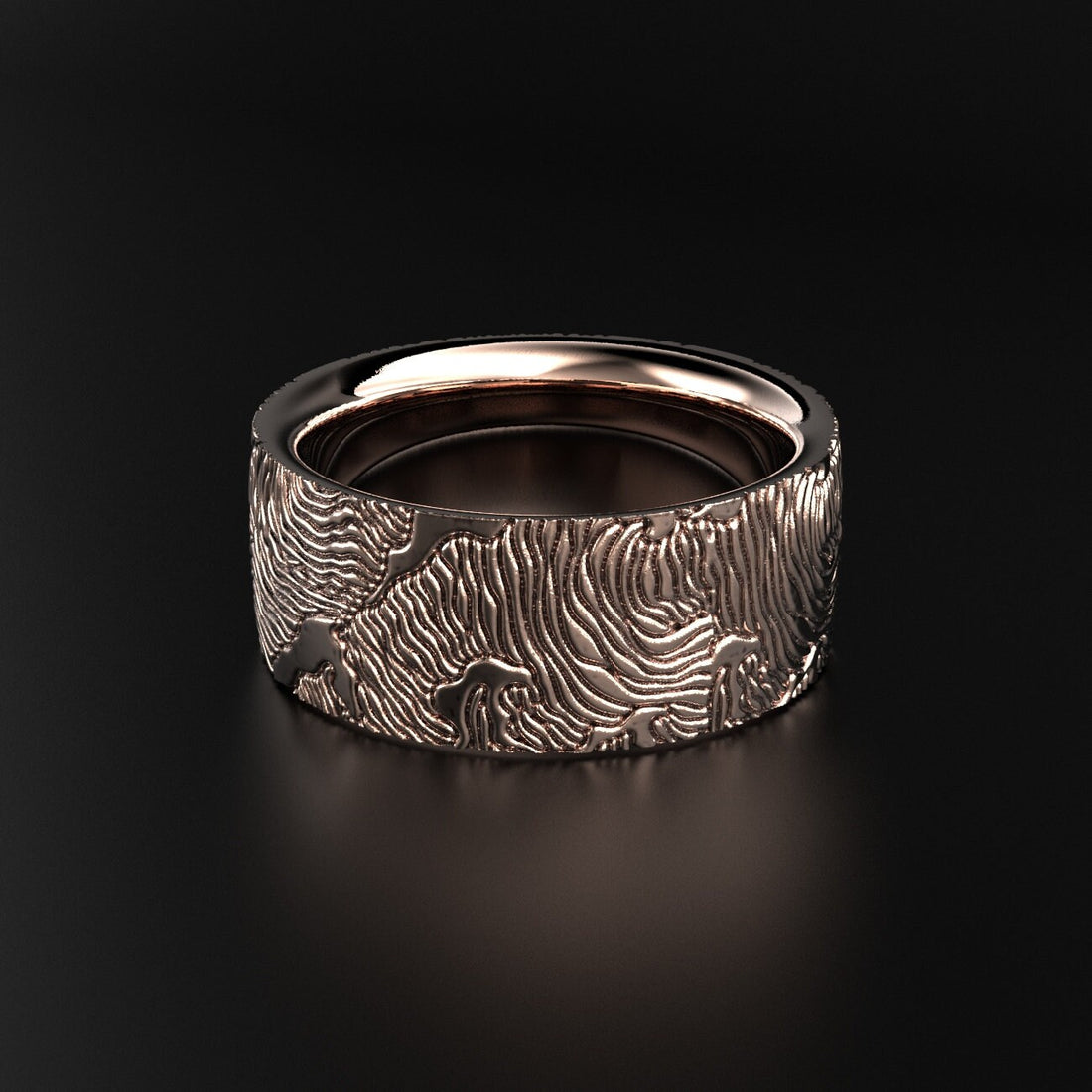 textured waves wedding ring in gold, photo 6