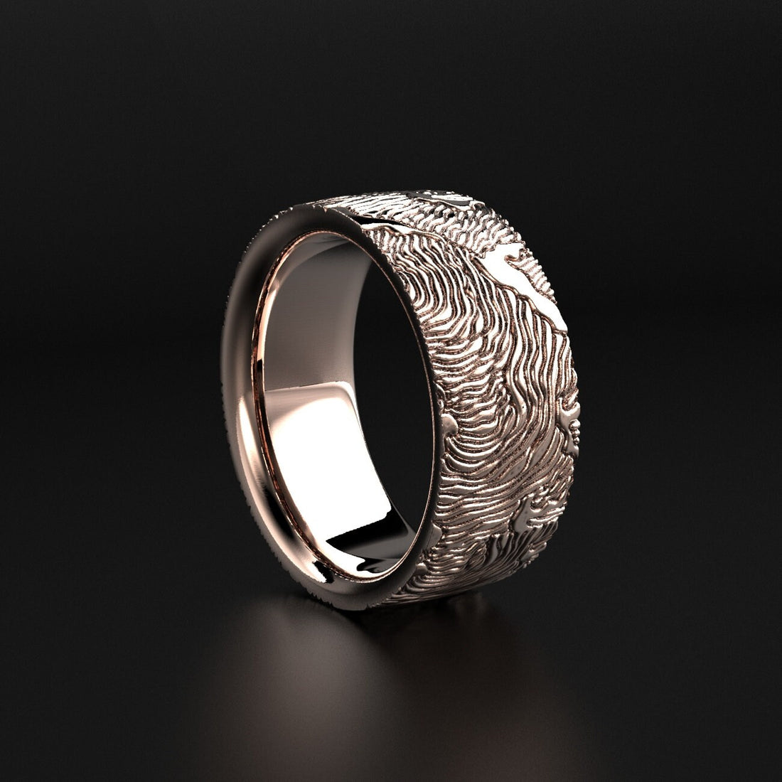 textured waves wedding ring in gold, photo 7