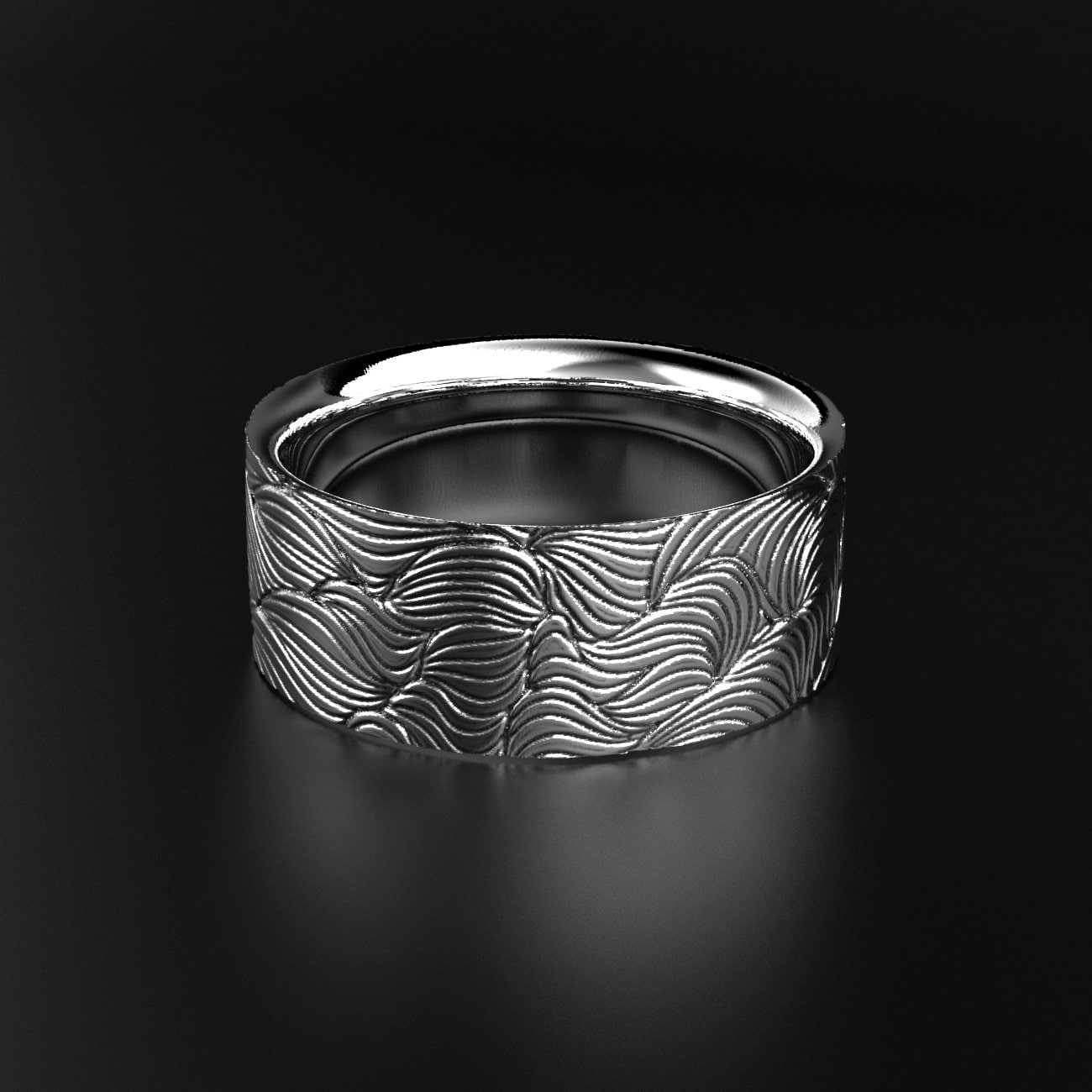 men's wave pattern wedding ring, ocean-inspired, photo 2