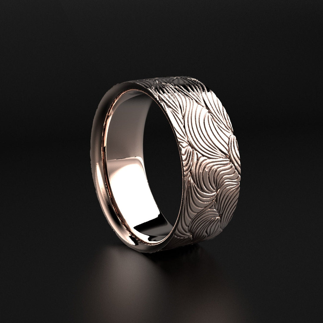 men's wave pattern wedding ring, ocean-inspired, photo 4