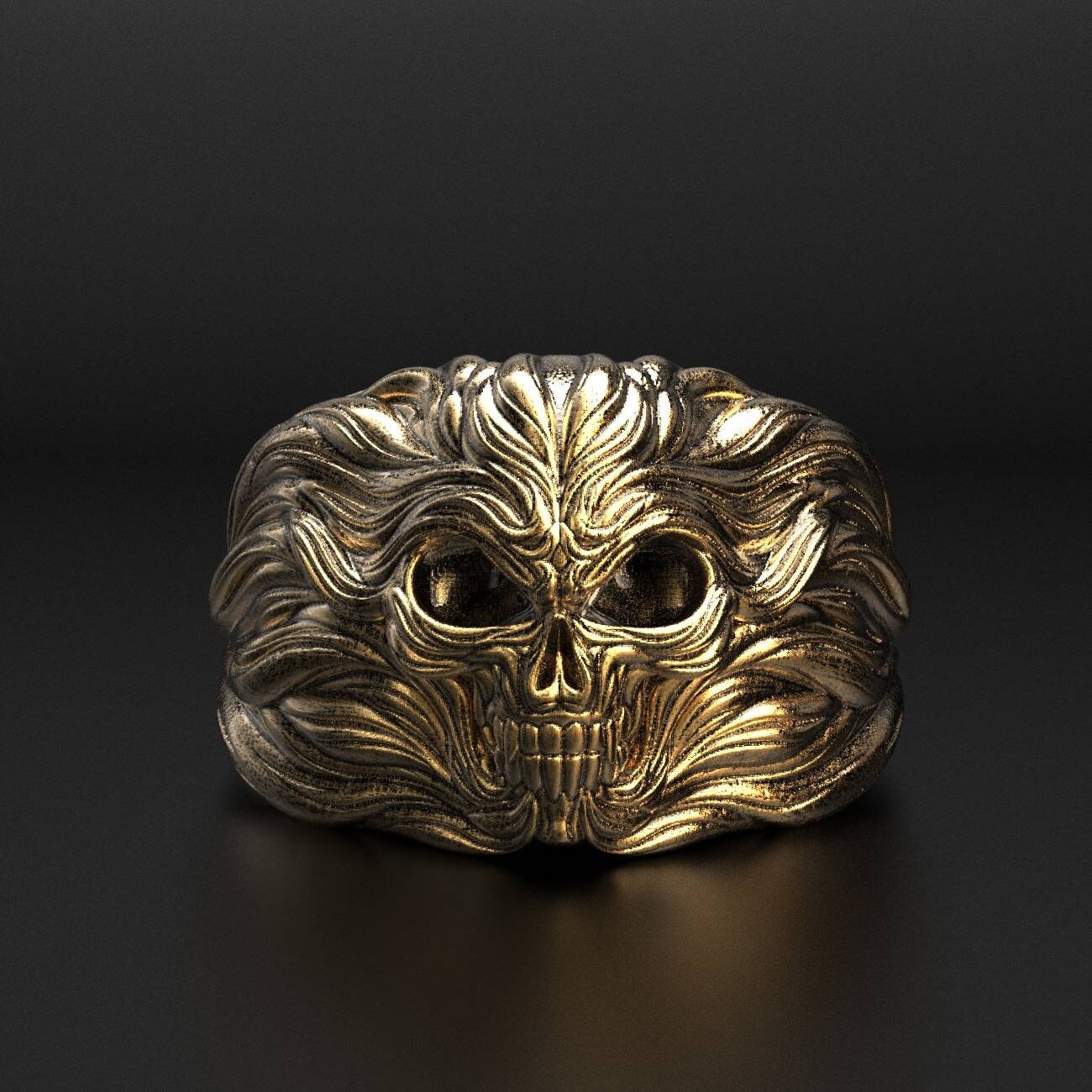 skull ring with a hundred-waves line texture, photo 2