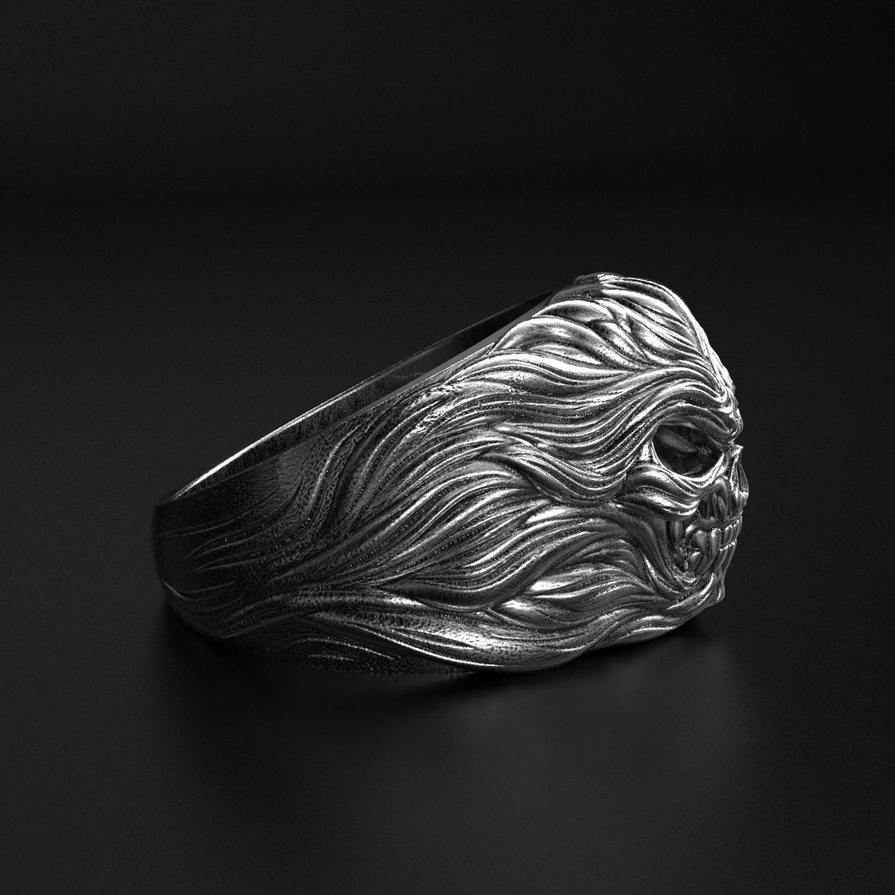 skull ring with a hundred-waves line texture, photo 4