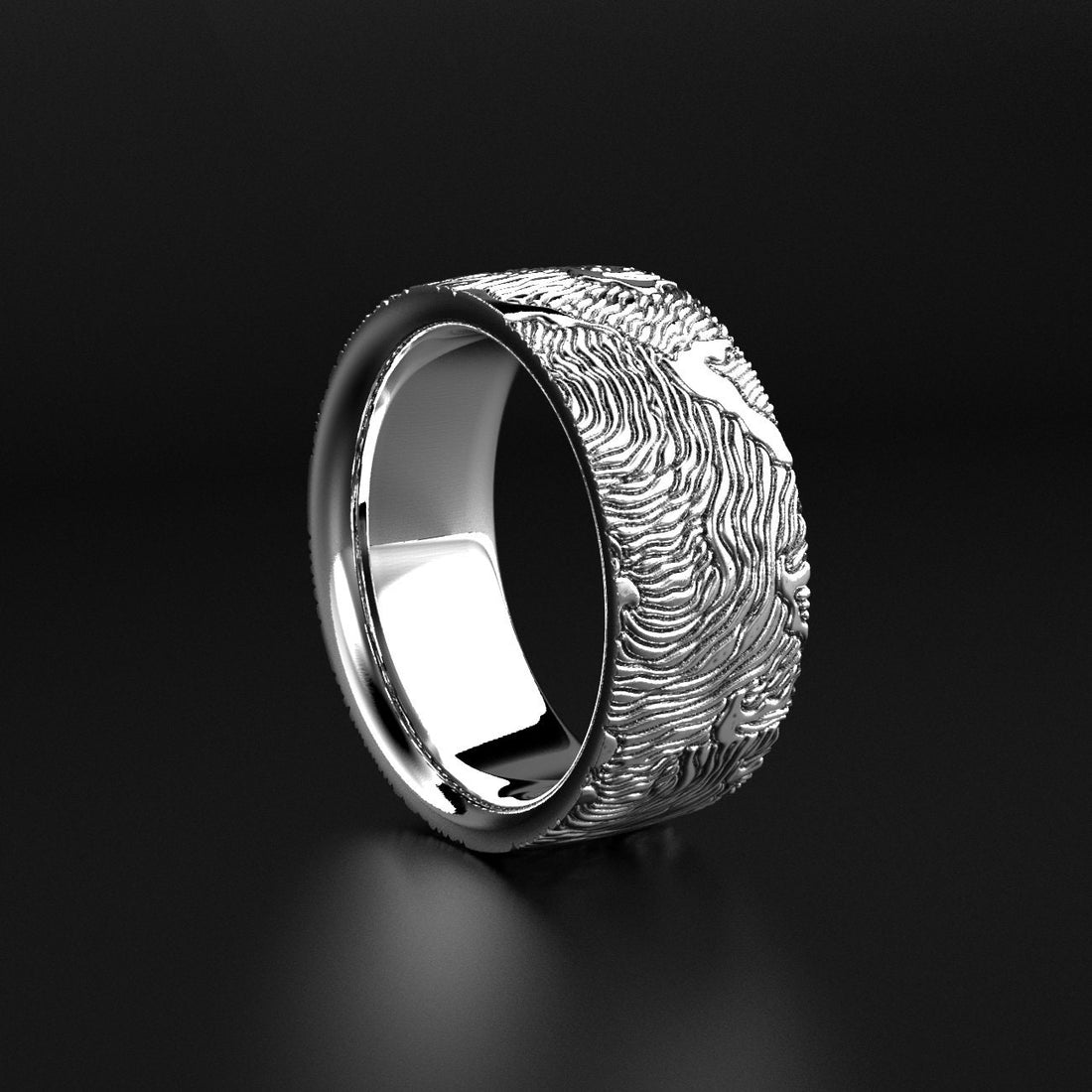 textured waves wedding ring in gold, photo 9