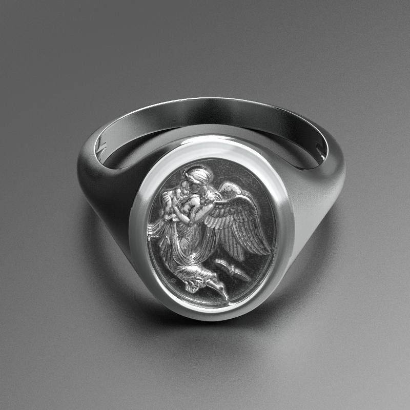 guardian angel signet ring in two-tone silver and gold, photo 2