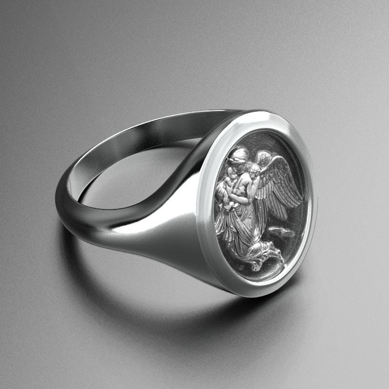 guardian angel signet ring in two-tone silver and gold, photo 4