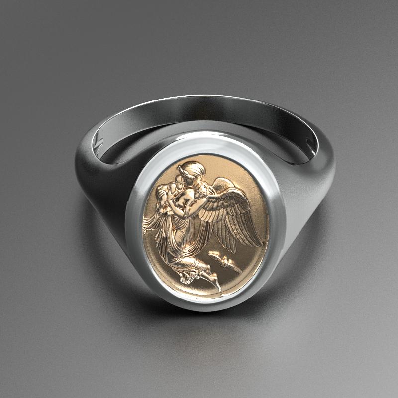 guardian angel signet ring in two-tone silver and gold, photo 5