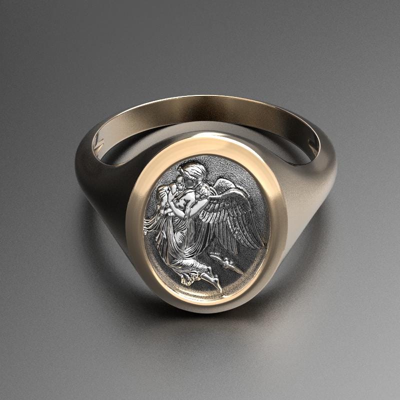 guardian angel signet ring in two-tone silver and gold, photo 6