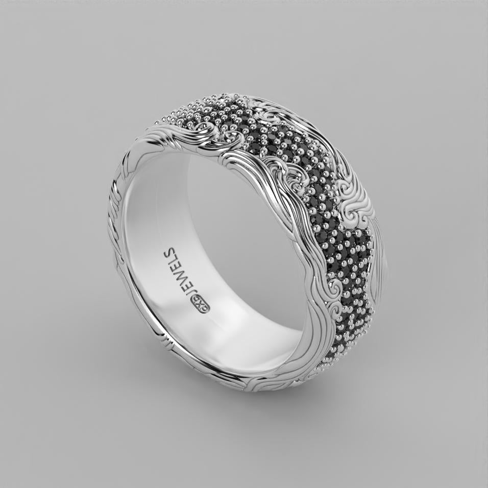 wave band ring with black pave, ocean wave design, photo 7