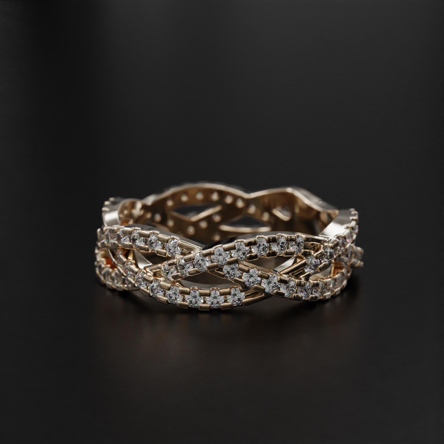 twisted braided gold ring with sparkling stone accents, photo 1
