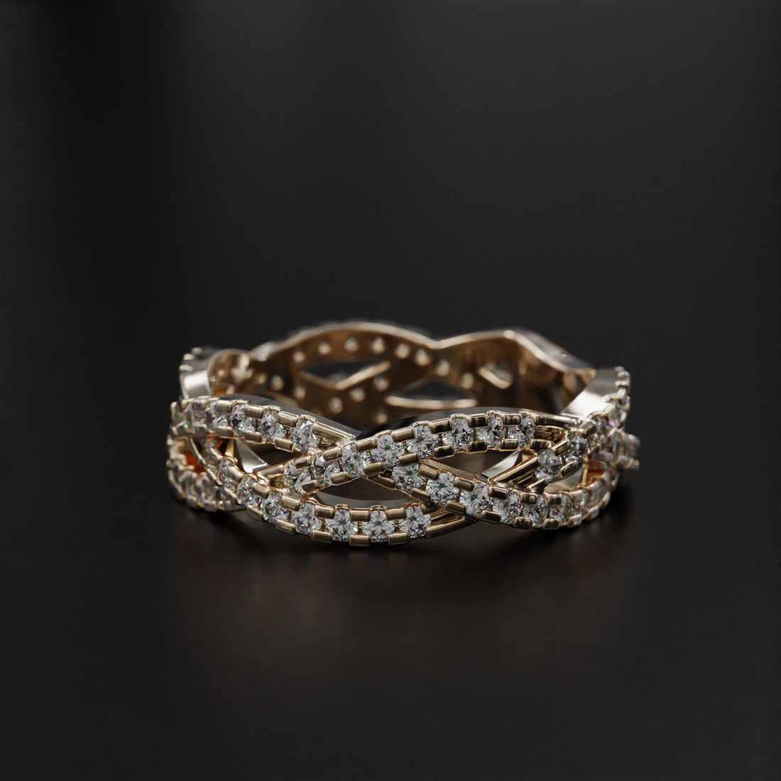 twisted braided gold ring with sparkling stone accents, photo 1