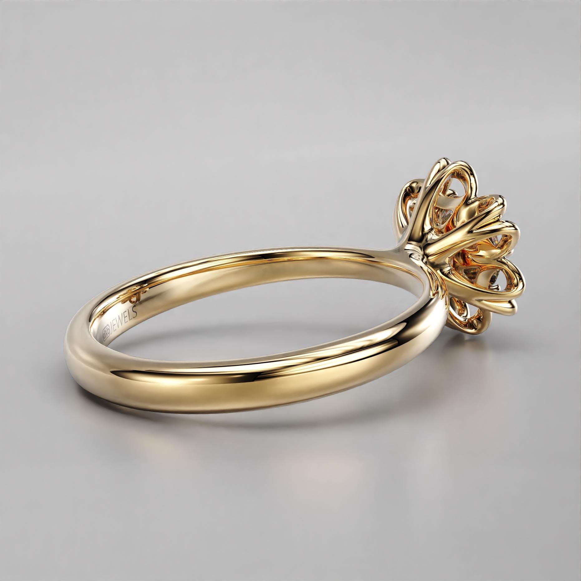 modern flower engagement ring with a stone center, photo 6