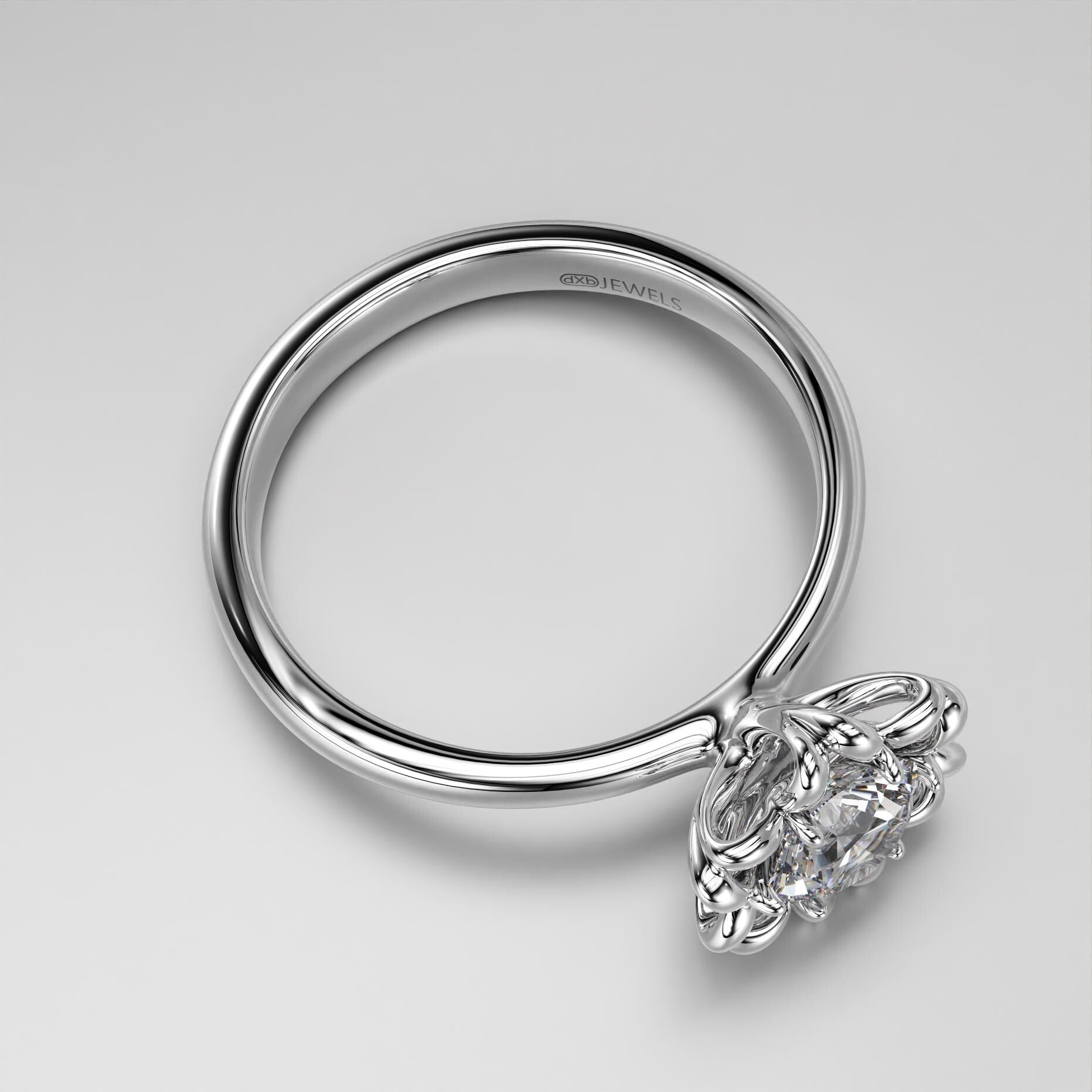 modern flower engagement ring with a stone center, photo 7