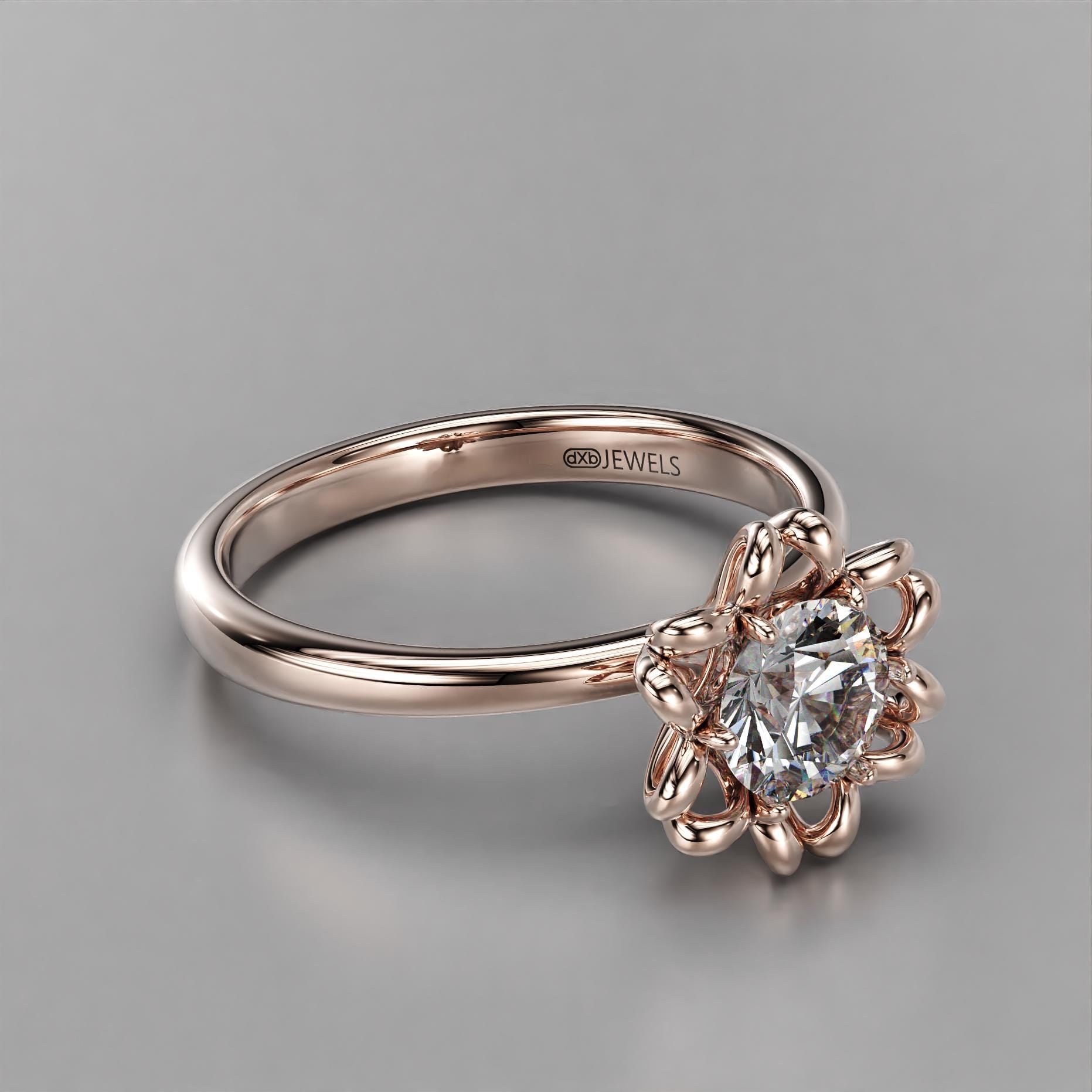 modern flower engagement ring with a stone center, photo 8