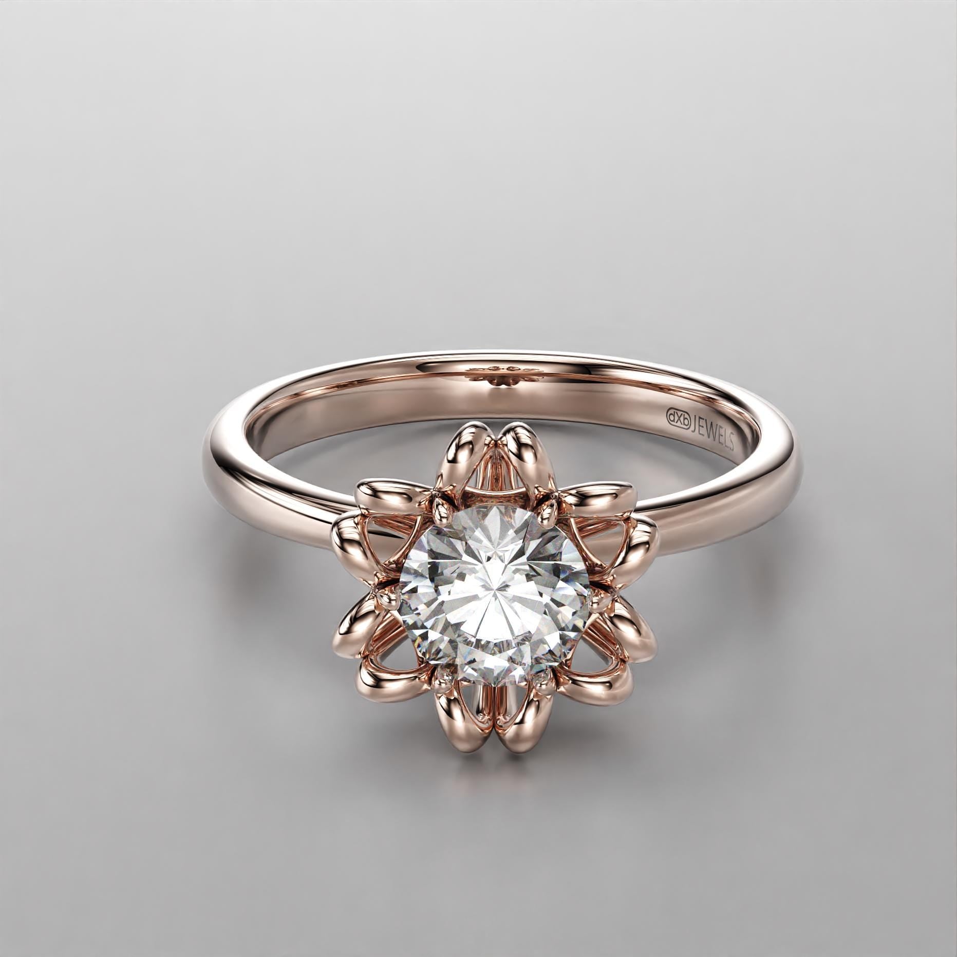 modern flower engagement ring with a stone center, photo 9