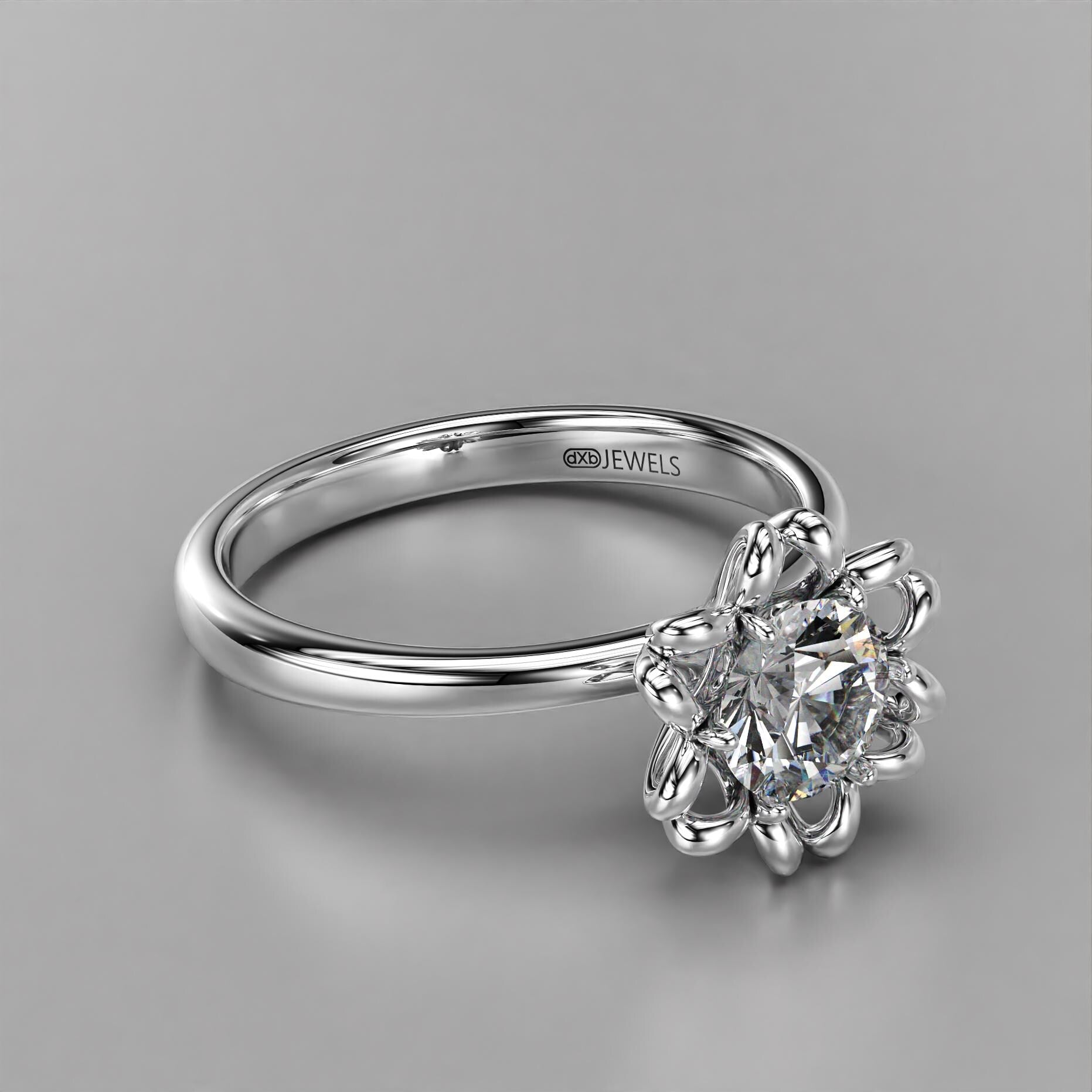 modern flower engagement ring with a stone center, photo 1