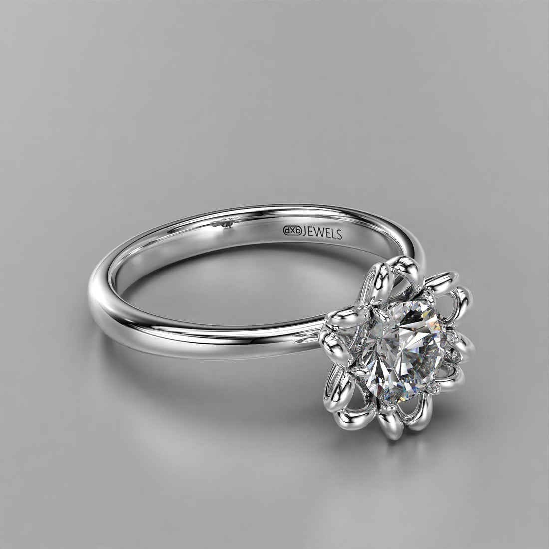 modern flower engagement ring with a stone center, photo 1