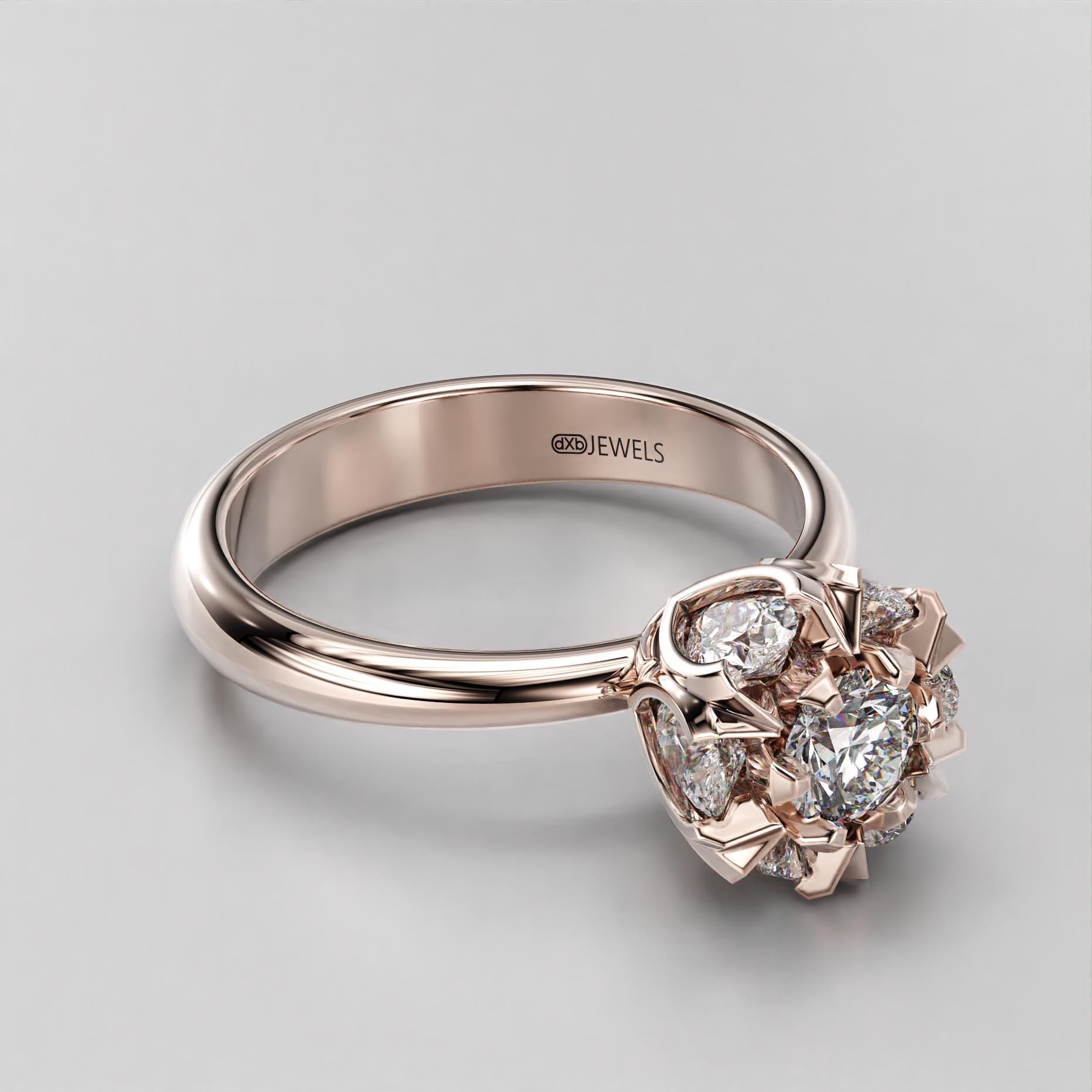 art deco floral wedding ring with a stone cluster, photo 7
