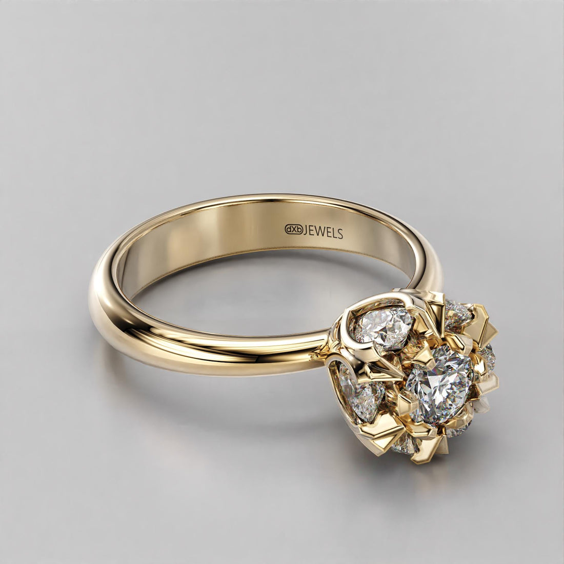 art deco floral wedding ring with a stone cluster, photo 10