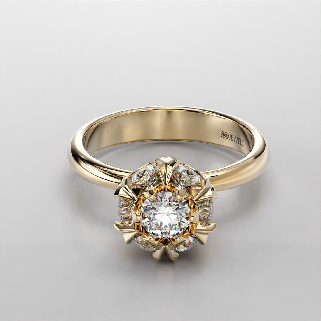 art deco floral wedding ring with a stone cluster, photo 9