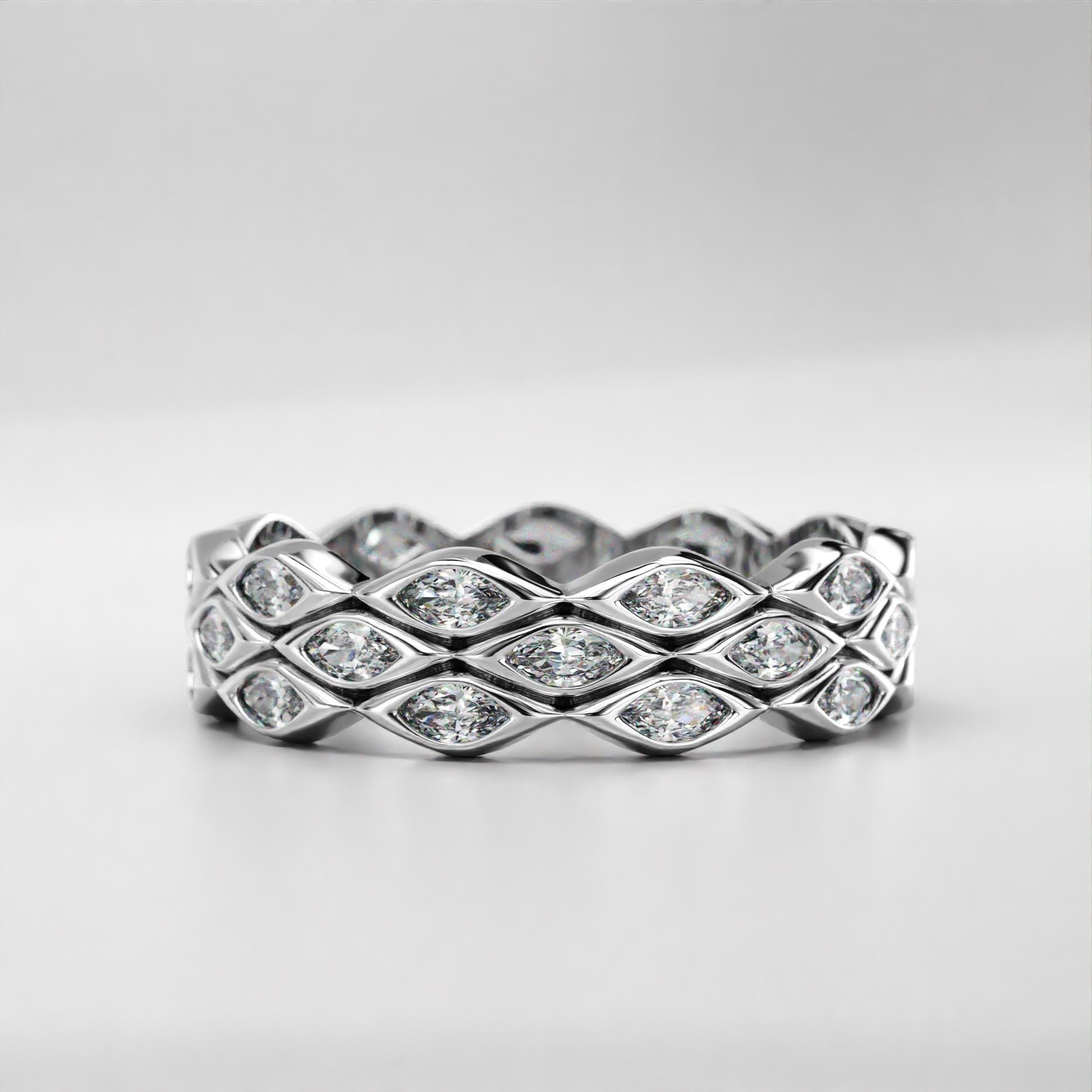 modern marquise wedding ring with sparkling stones, photo 2