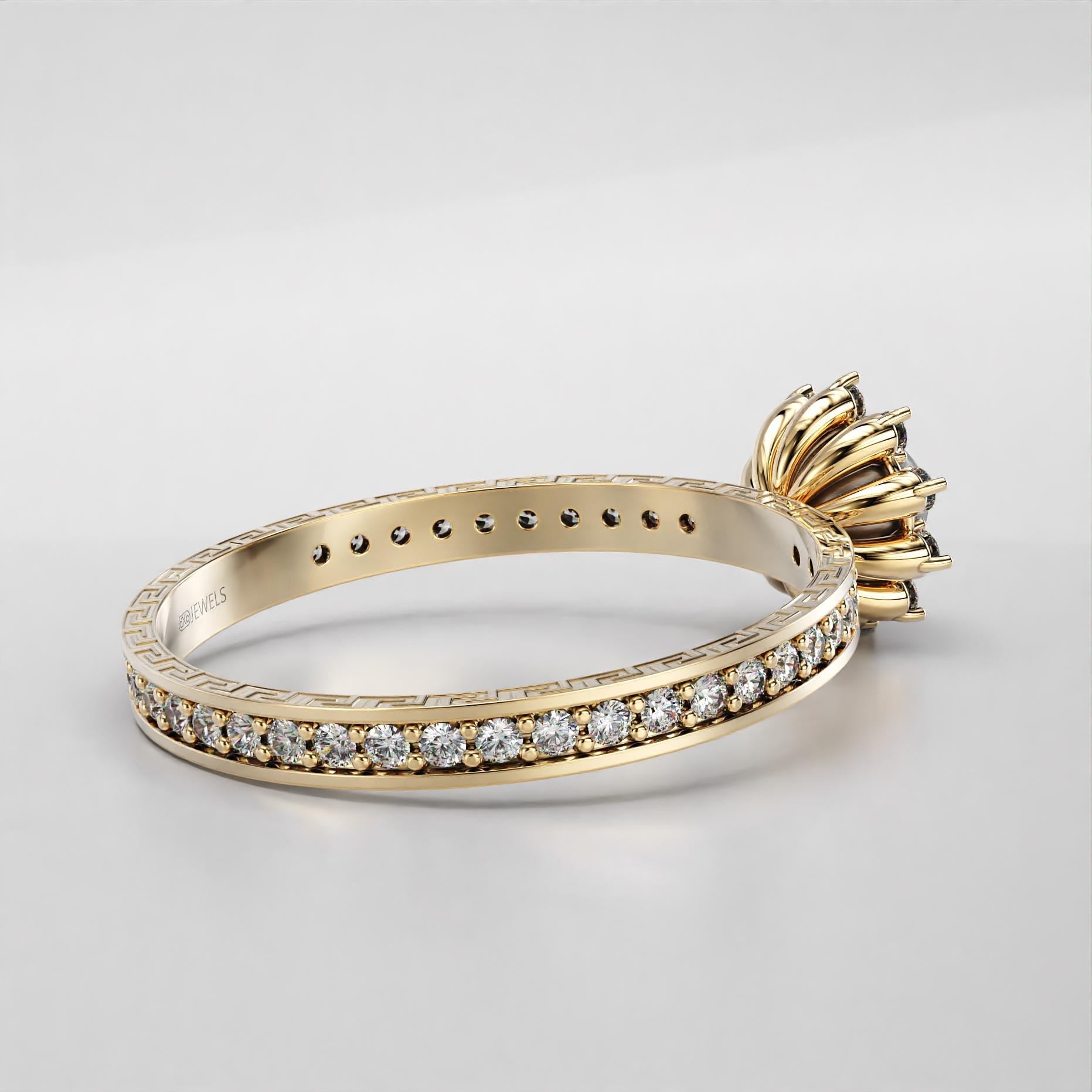 pearl wedding ring with greek key motif in gold, photo 9
