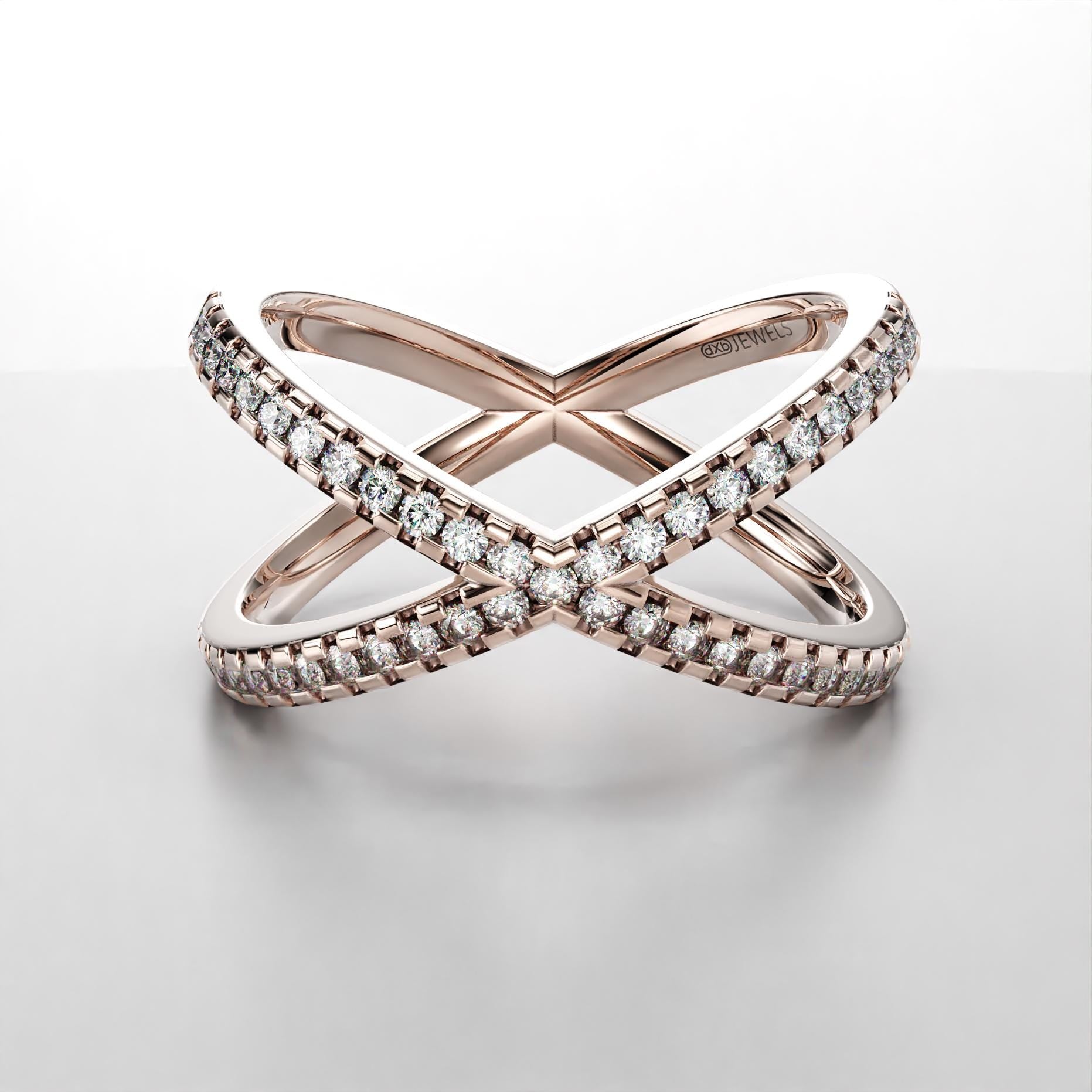 criss-cross band ring with moissanite stones in sterling silver and gold, photo 4