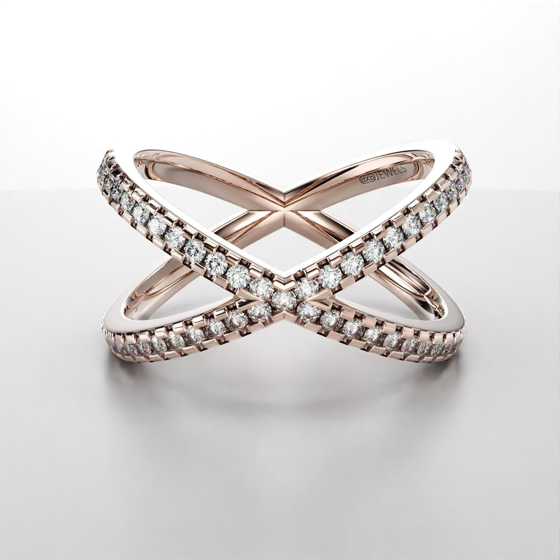 criss-cross band ring with moissanite stones in sterling silver and gold, photo 4
