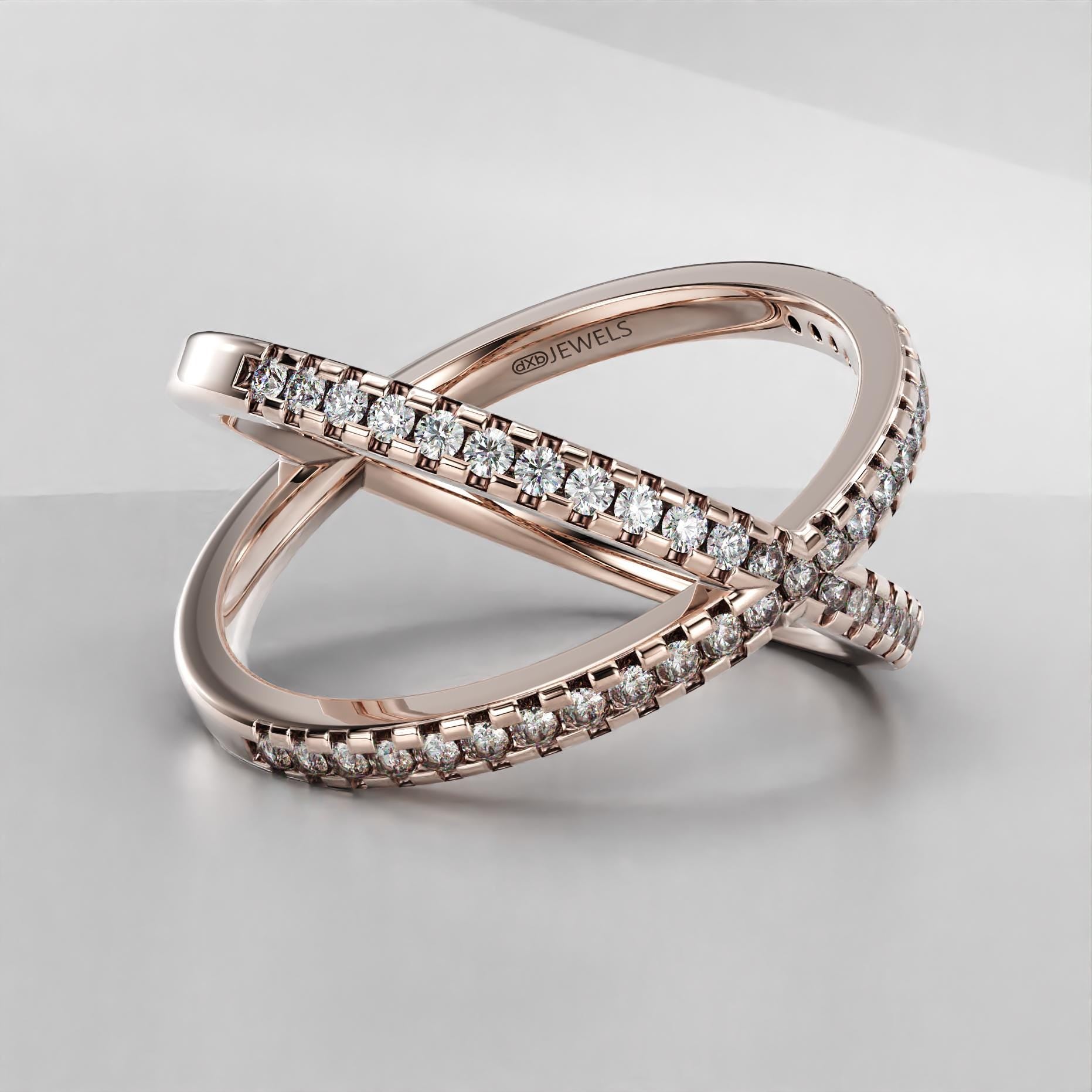 criss-cross band ring with moissanite stones in sterling silver and gold, photo 5