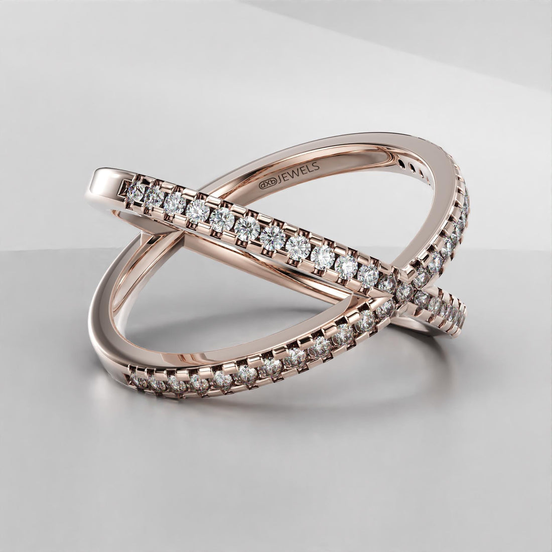 criss-cross band ring with moissanite stones in sterling silver and gold, photo 5