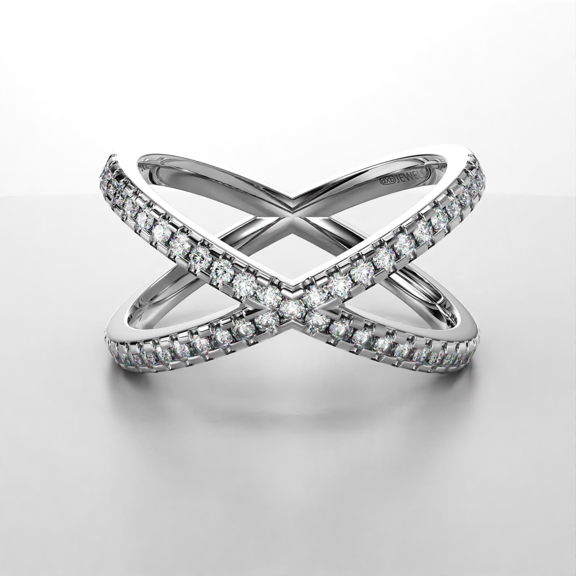criss-cross band ring with moissanite stones in sterling silver and gold, photo 3