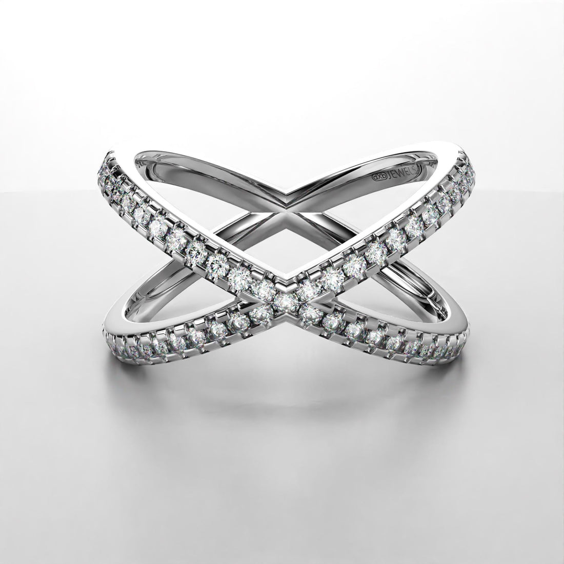 criss-cross band ring with moissanite stones in sterling silver and gold, photo 3