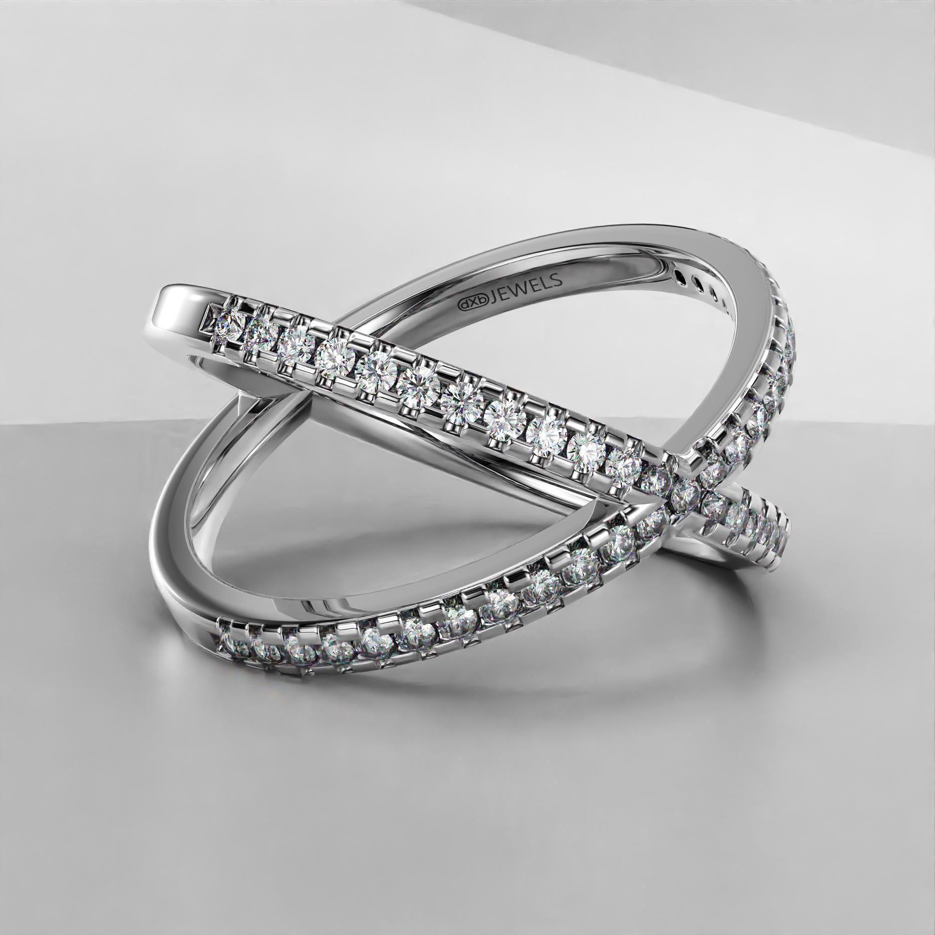 criss-cross band ring with moissanite stones in sterling silver and gold, photo 2