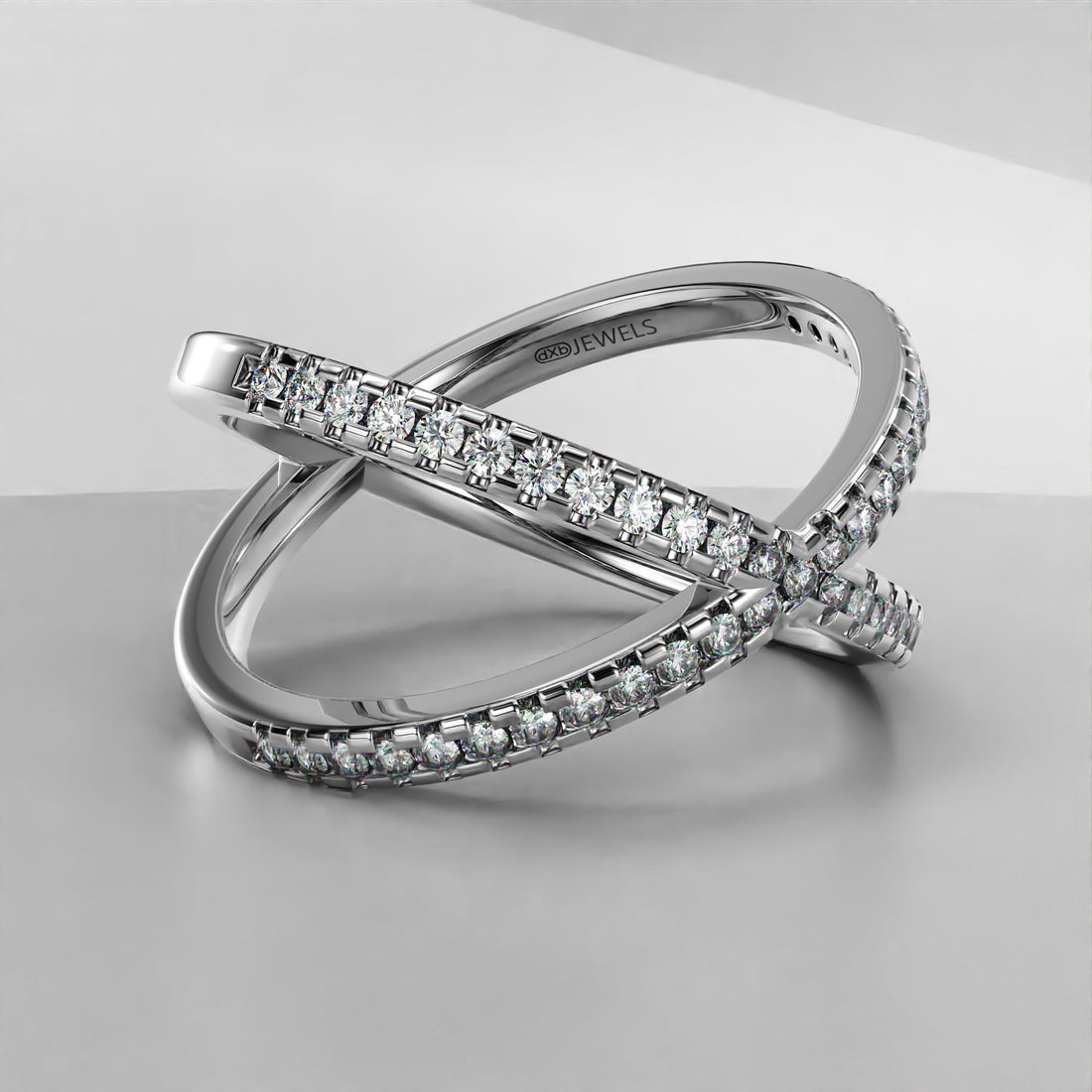 criss-cross band ring with moissanite stones in sterling silver and gold, photo 2
