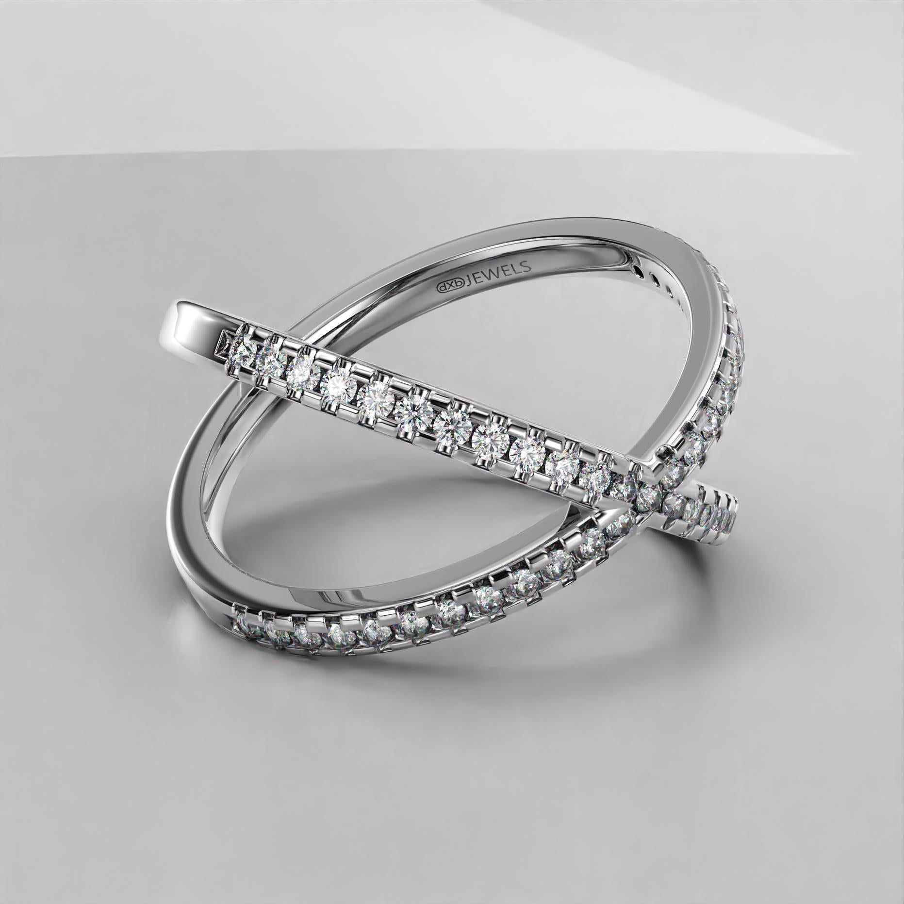criss-cross band ring with moissanite stones in sterling silver and gold, photo 1