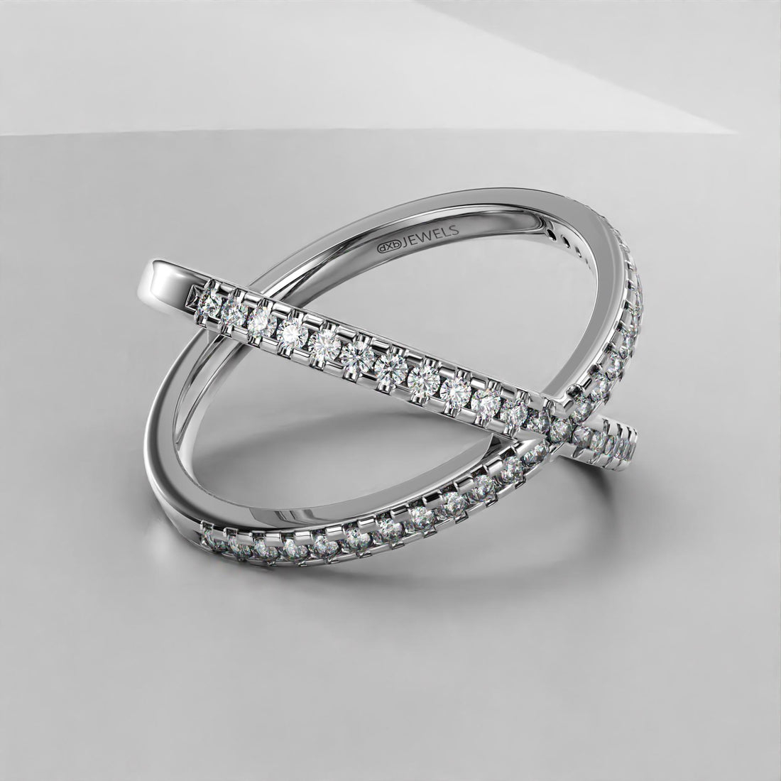 criss-cross band ring with moissanite stones in sterling silver and gold, photo 1