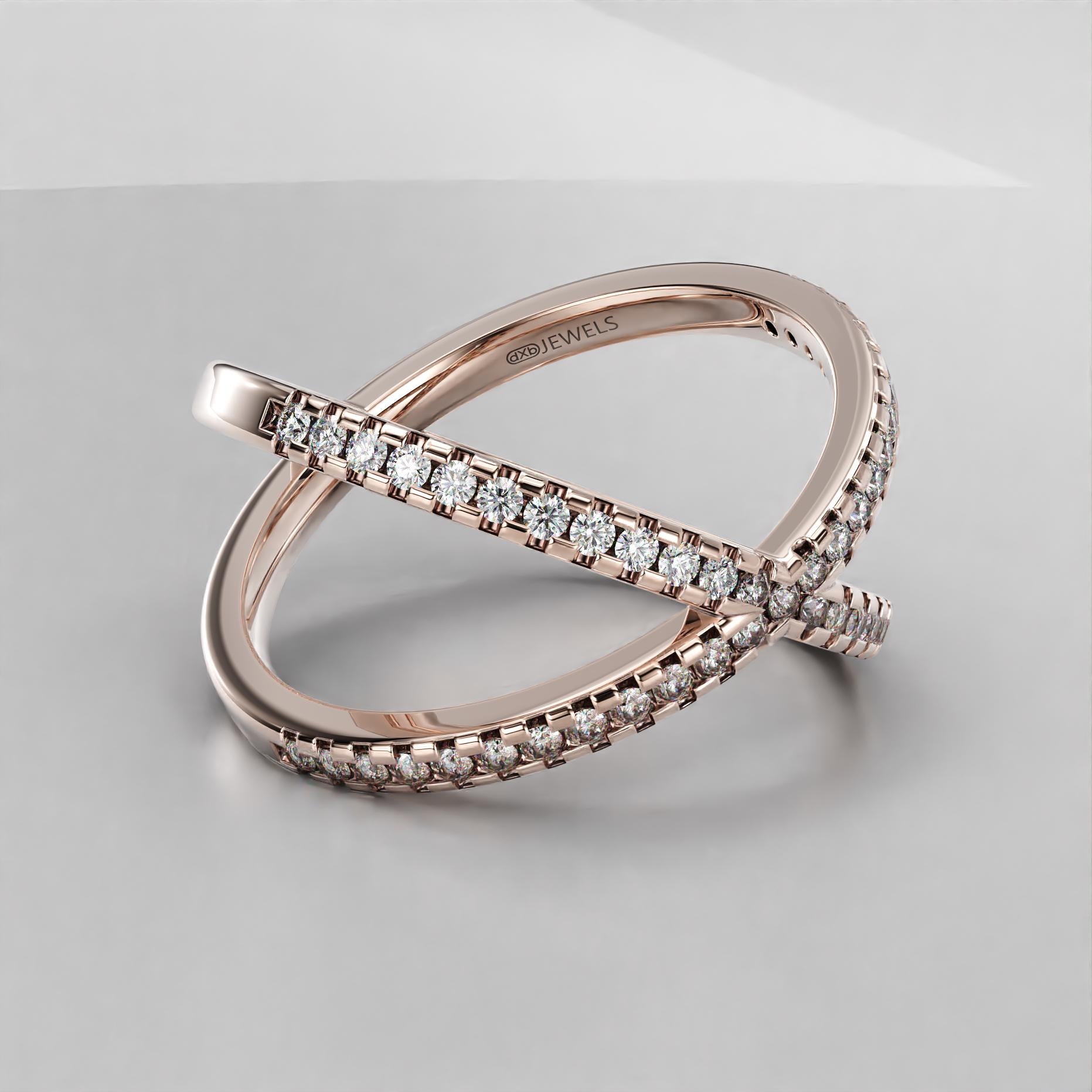 criss-cross band ring with moissanite stones in sterling silver and gold, photo 6