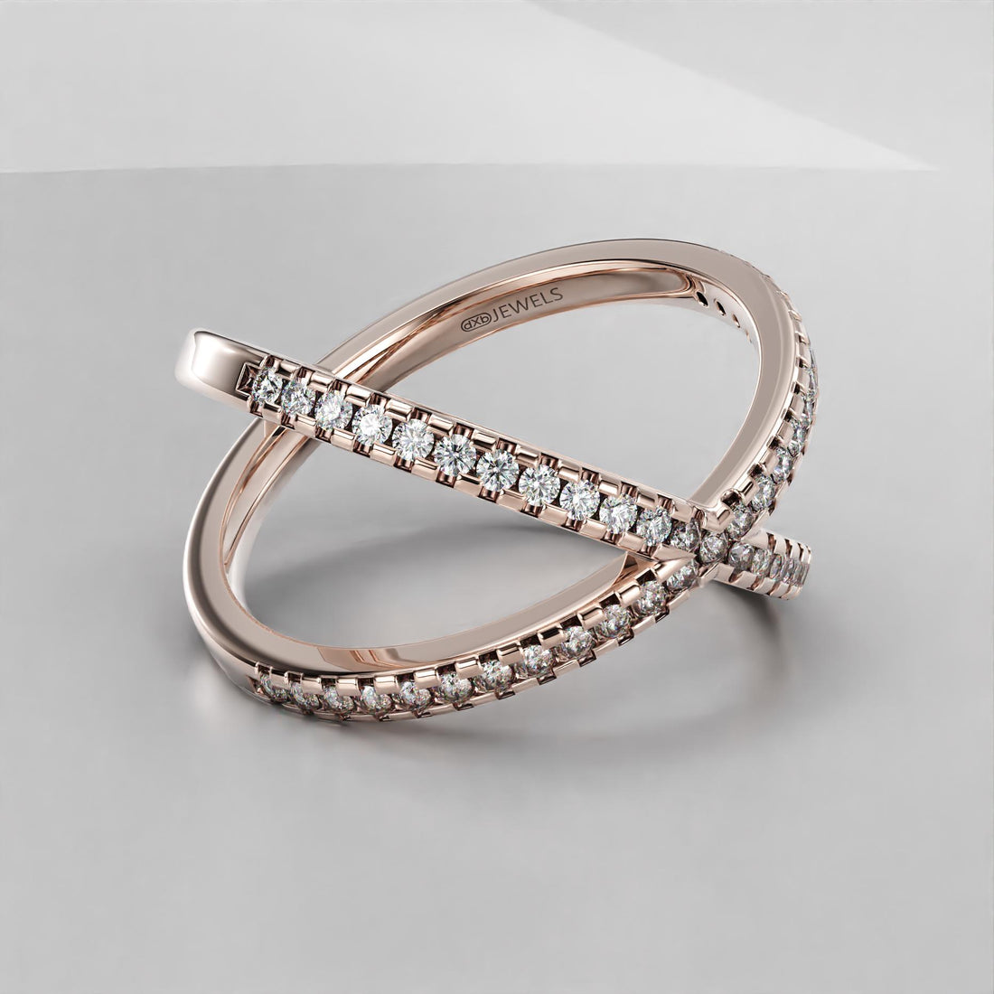 criss-cross band ring with moissanite stones in sterling silver and gold, photo 6