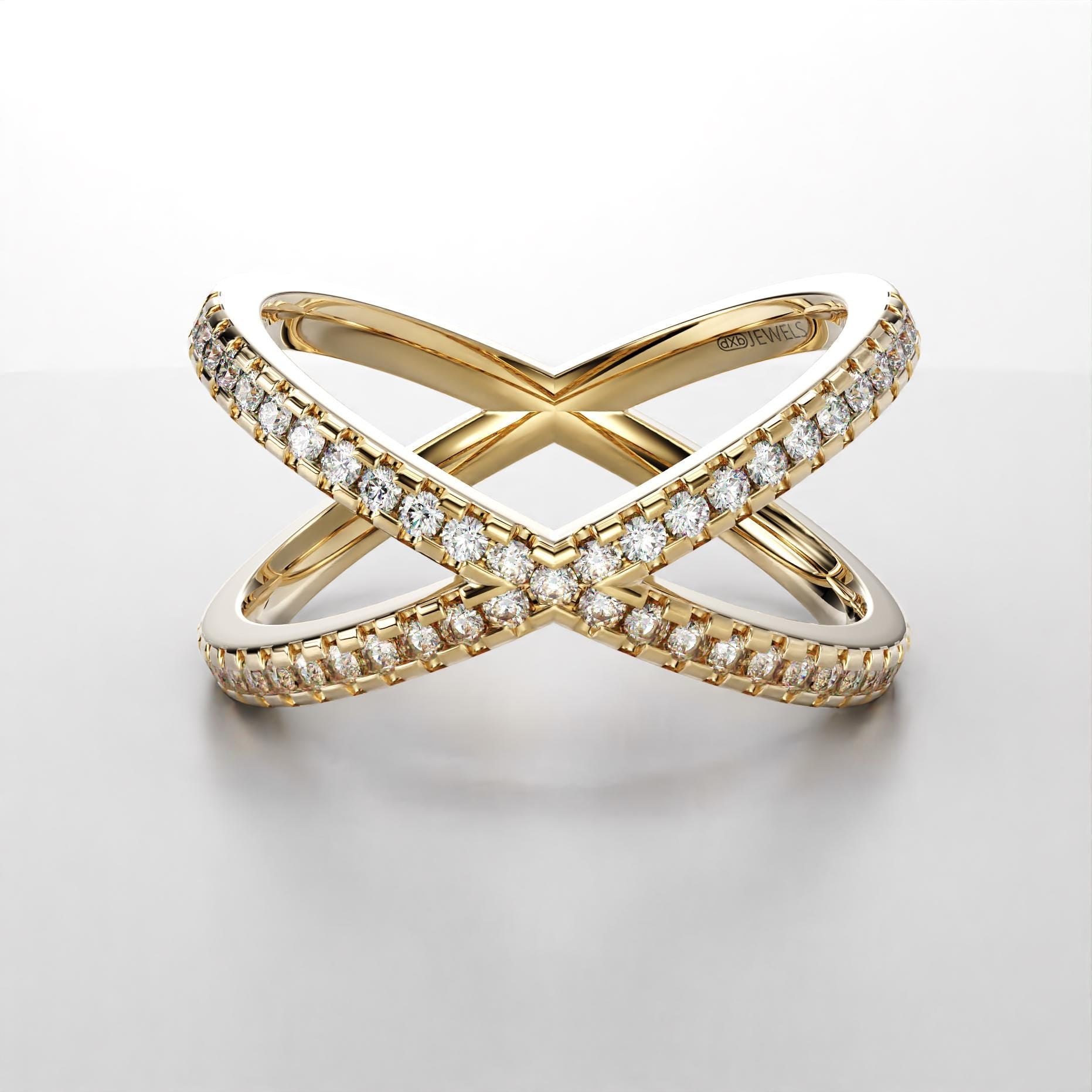 criss-cross band ring with moissanite stones in sterling silver and gold, photo 9
