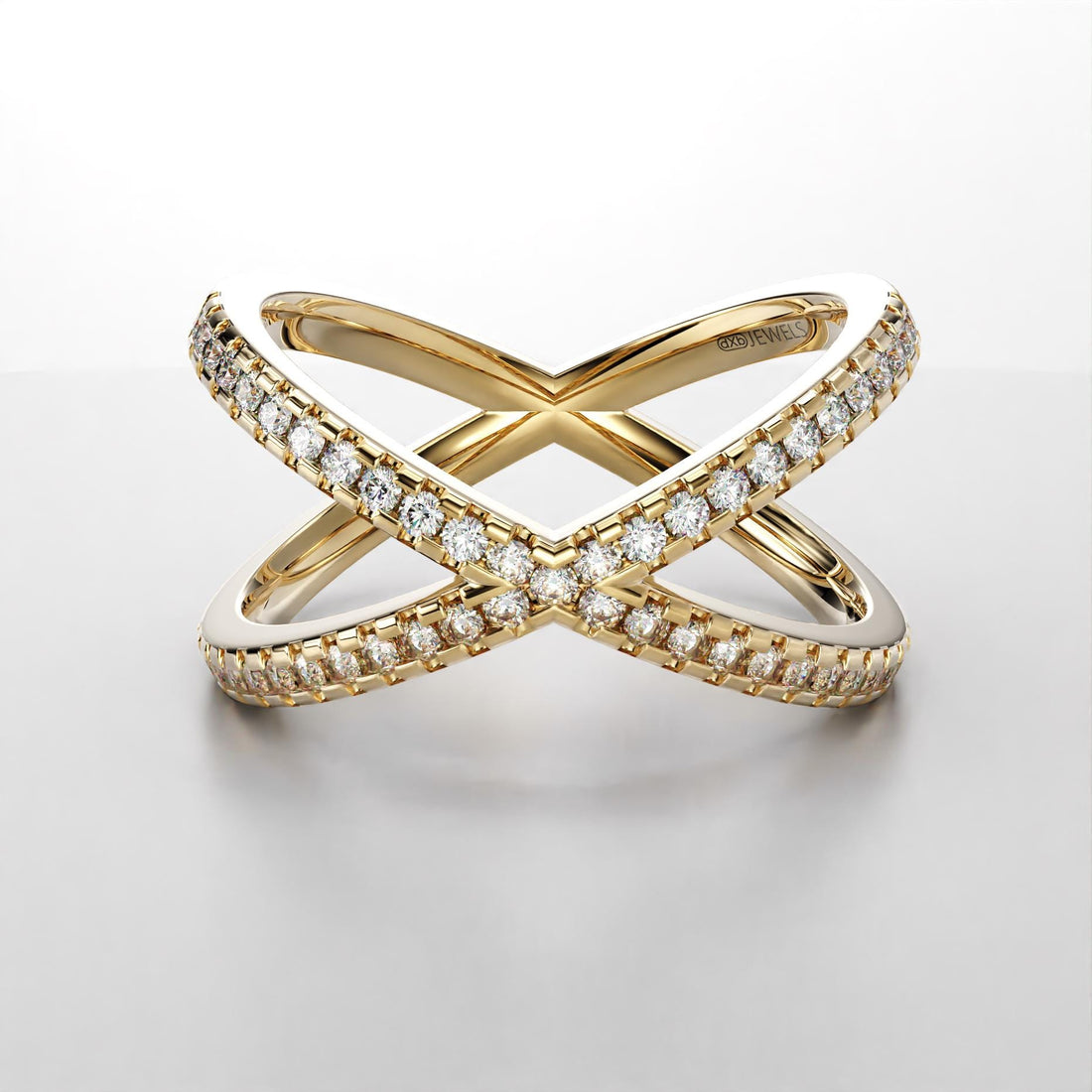 criss-cross band ring with moissanite stones in sterling silver and gold, photo 9