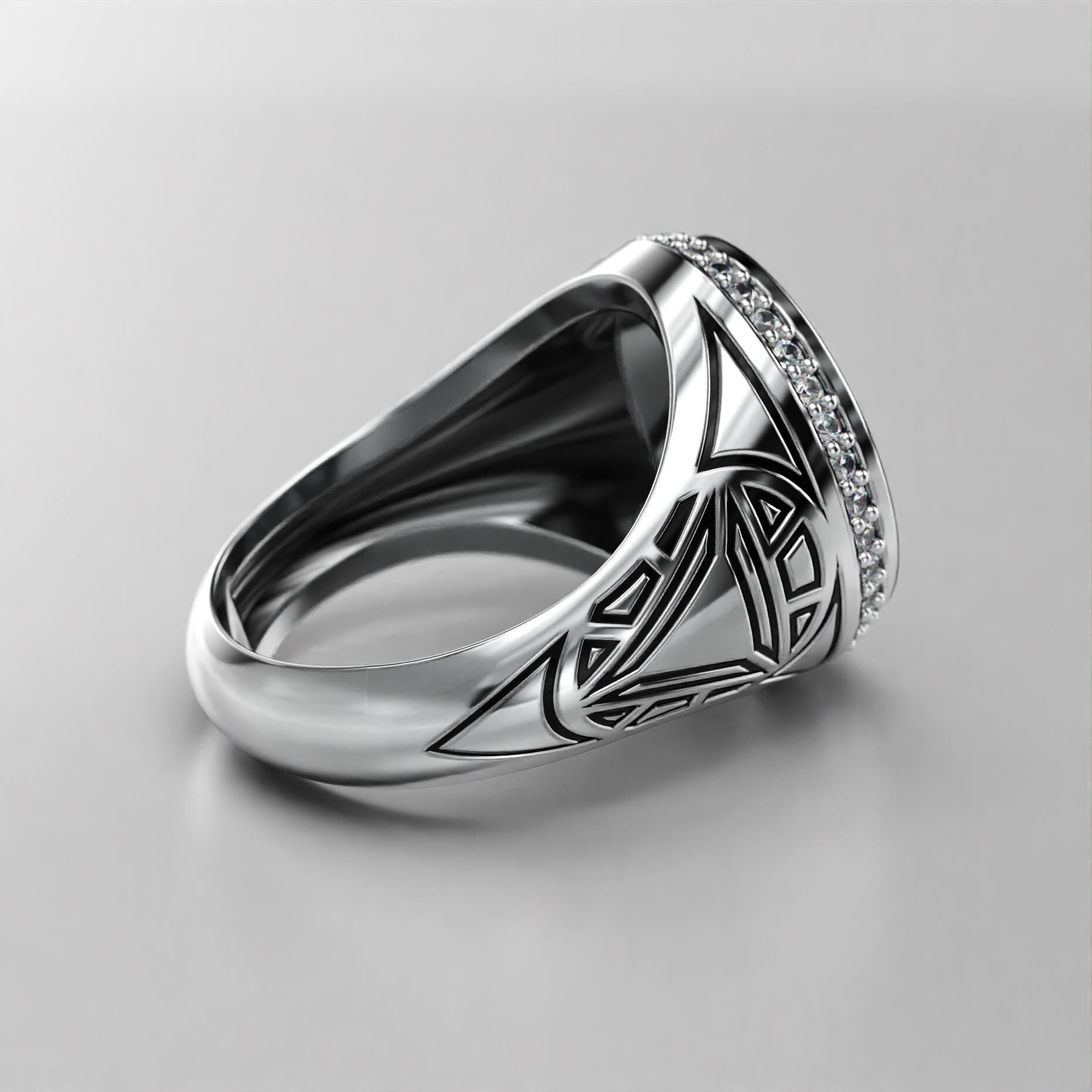arc reactor signet ring with triangle stone, halo and black enamel, photo 3