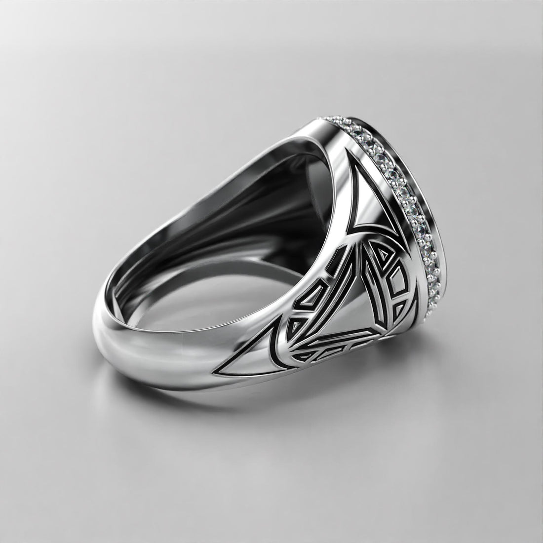 arc reactor signet ring with triangle stone, halo and black enamel, photo 3